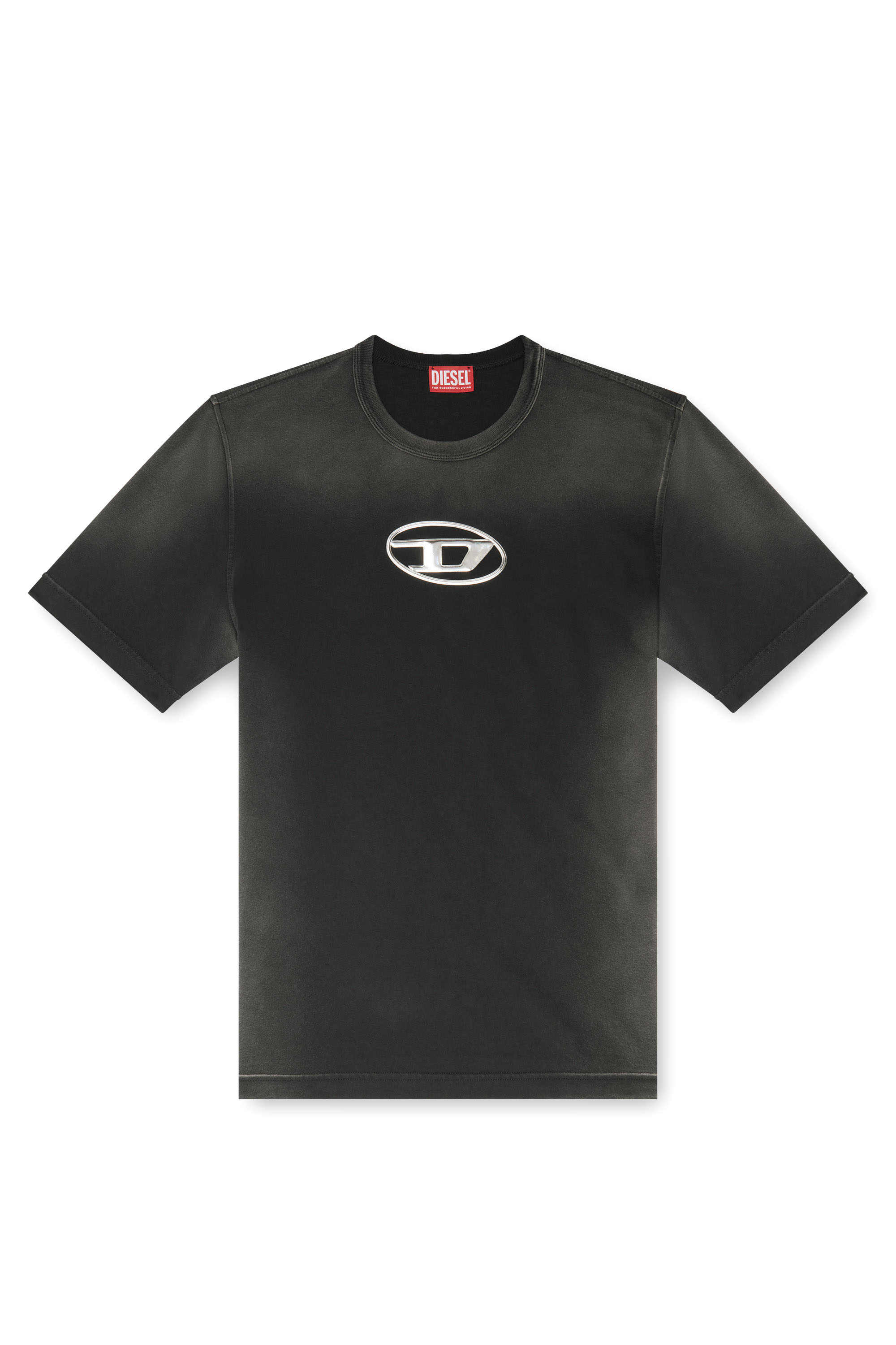 Diesel - T-ADJUST-Q8, T-shirt délavé avec cut-out Oval D Homme in Noir - 3