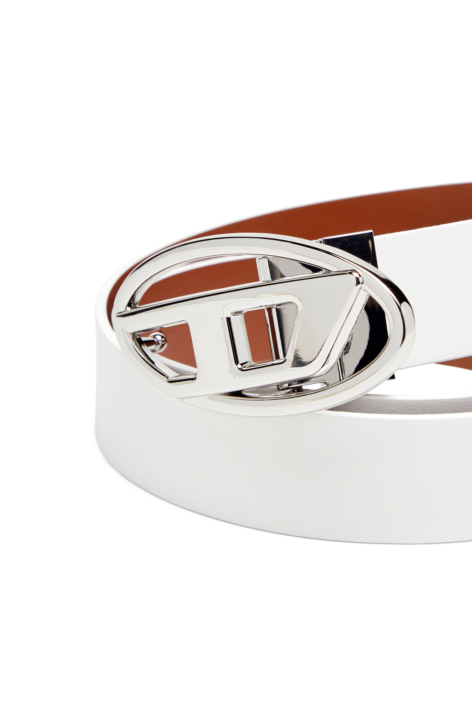 Diesel - B-1DR W REV II 30, Ceinture réversible en cuir avec boucle Oval D Femme in Blanc - 3