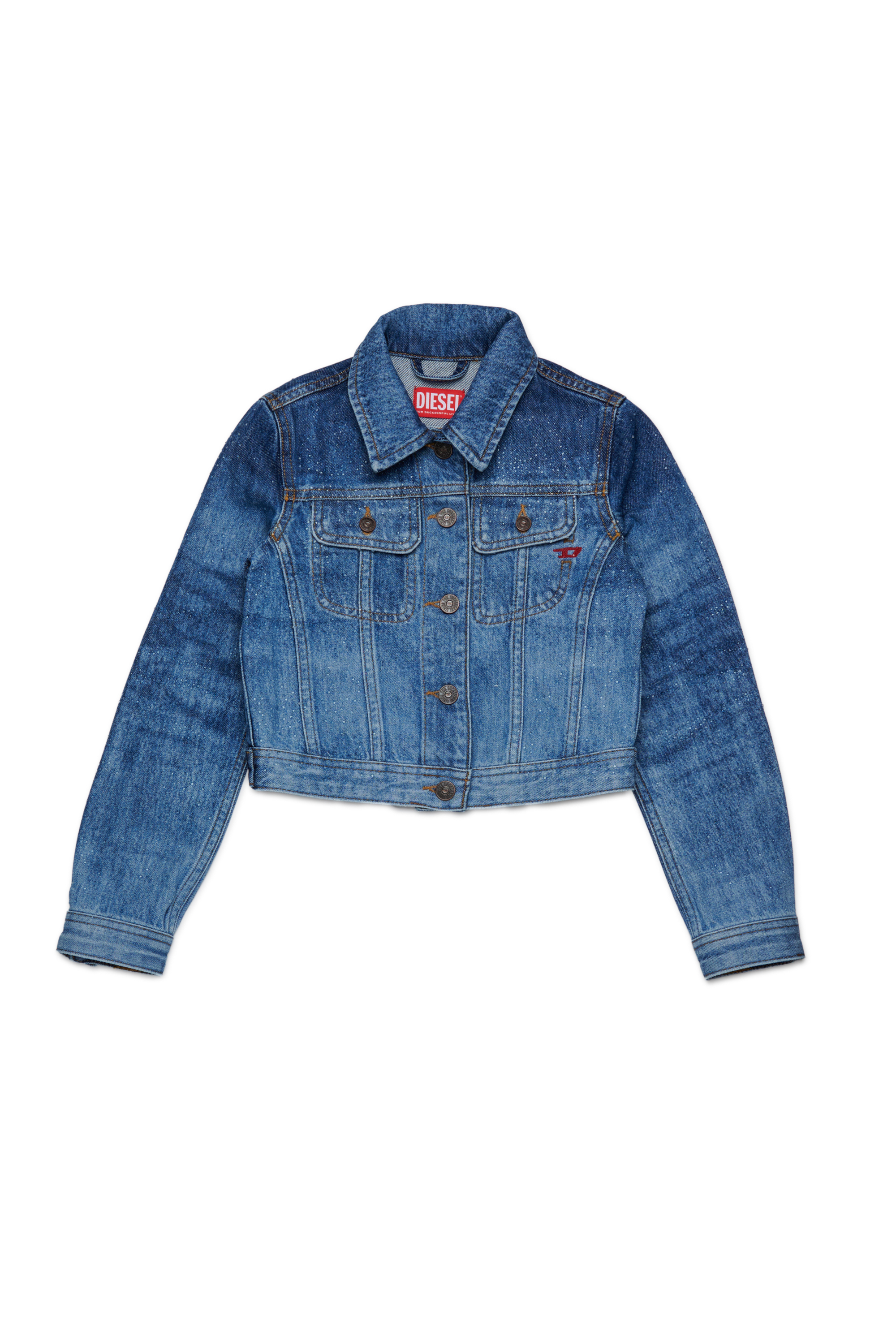 Diesel - JSLIMMY-J, Veste trucker en denim avec délavage stonewashed. Femme in Bleu - 1