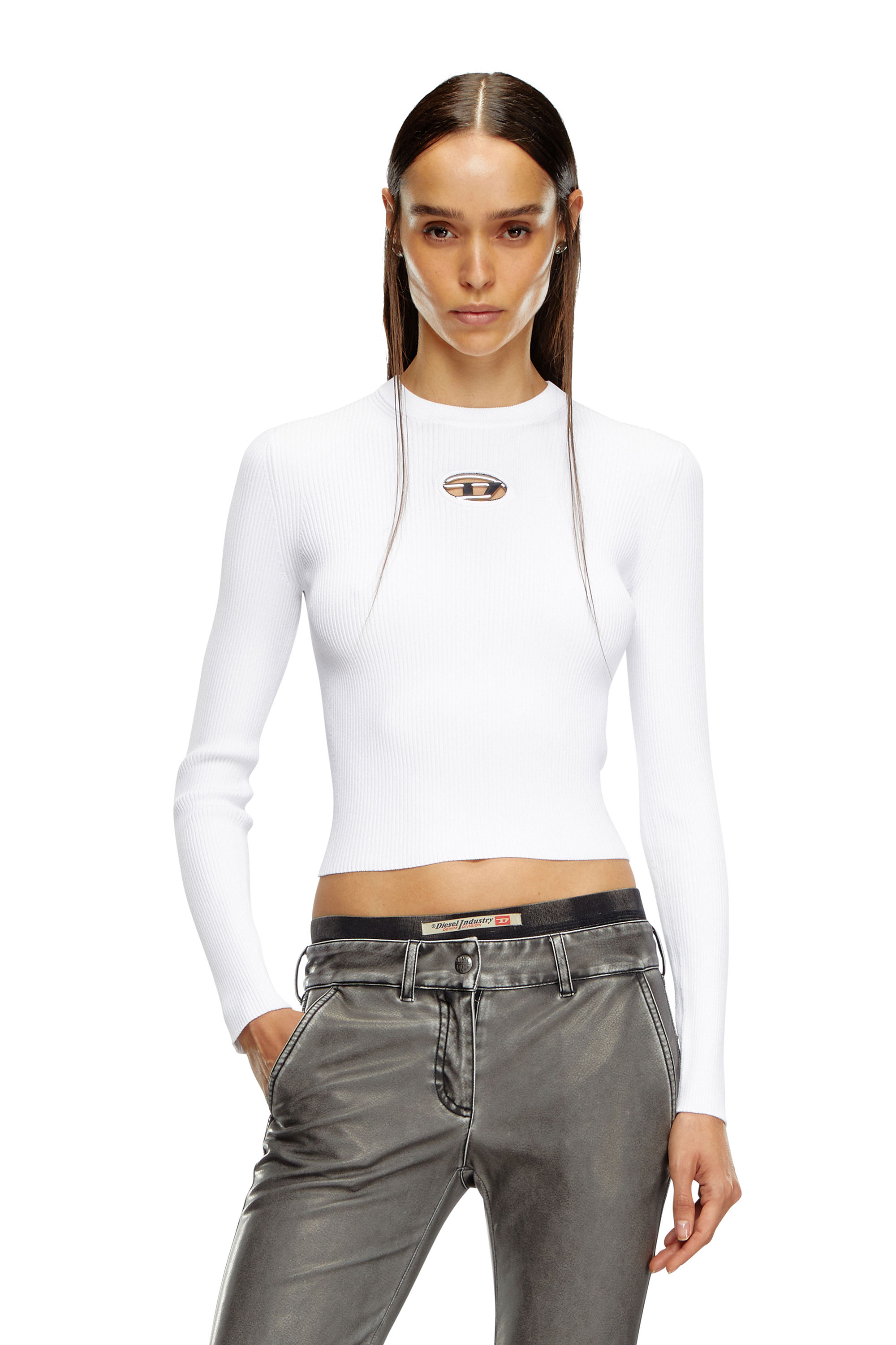 Diesel - M-VALARI, Top a coste in viscosa con Oval D Donna in Bianco - 1