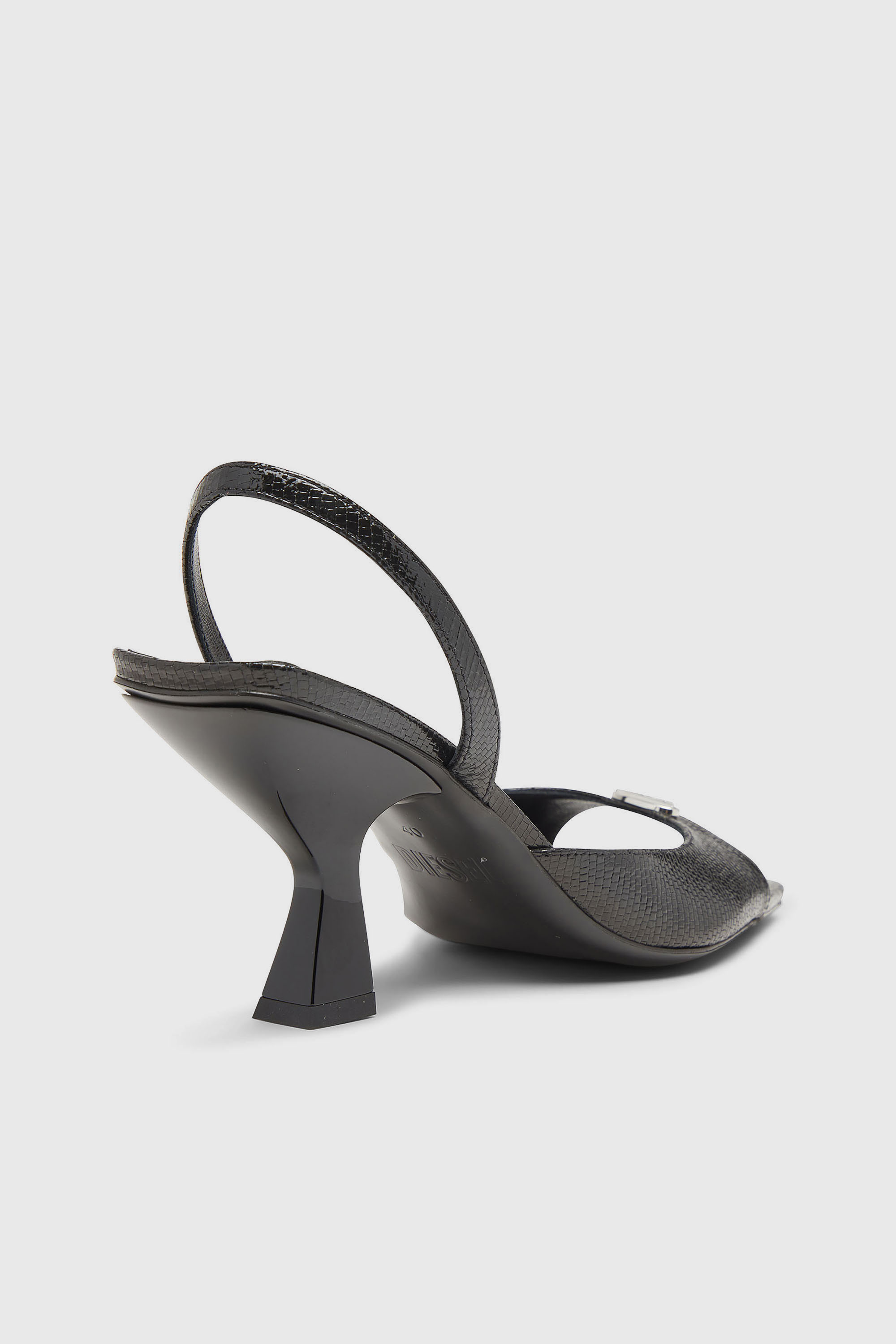 Diesel - D-AMBER 75 SANDAL, D-Amber-Sandales slingback en cuir effet l&eacute;zard Femme in Noir - 5