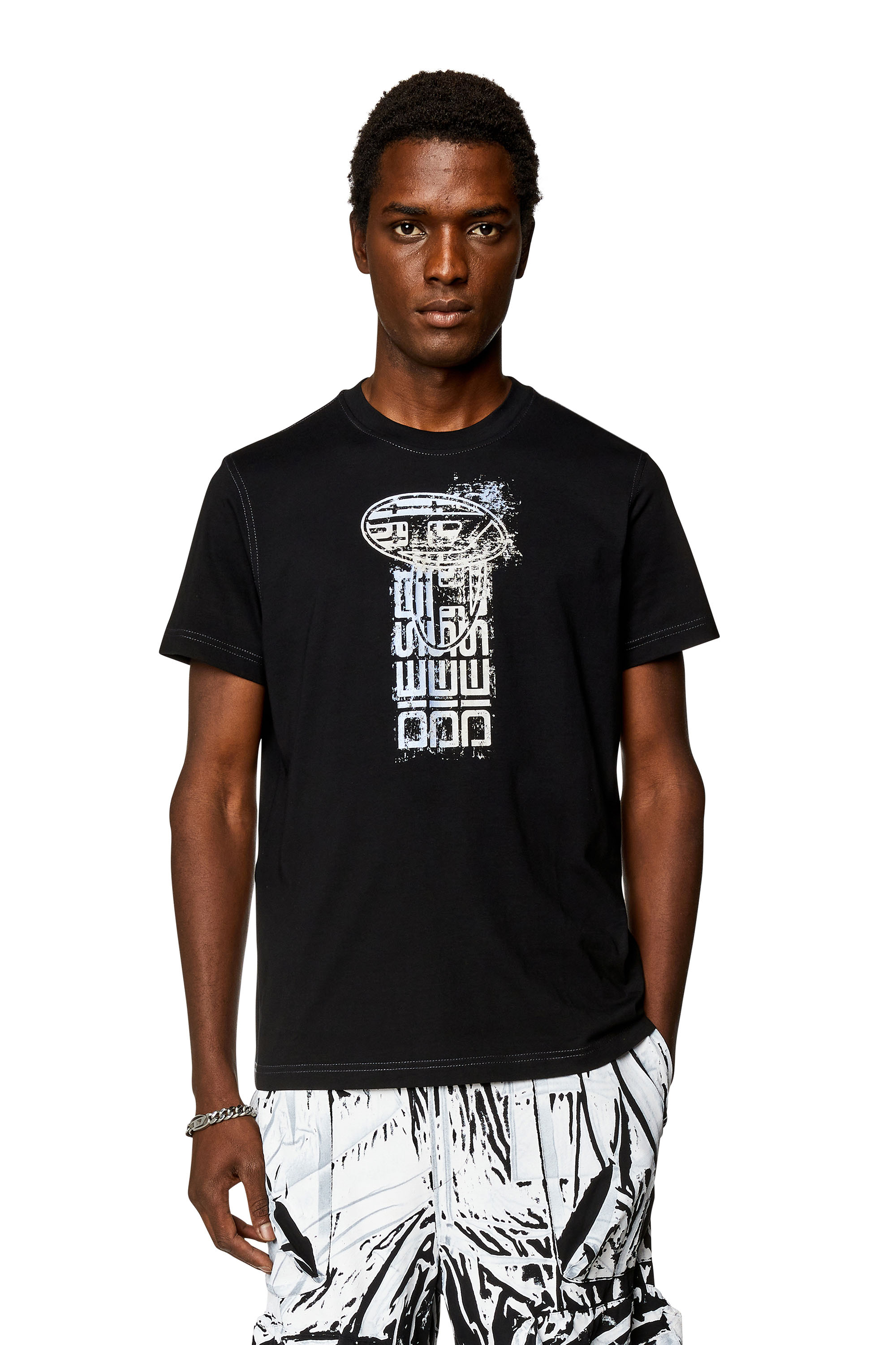 Diesel - T-DIEGOR-K68, Man T-shirt with metallic logos in Black - Image 1