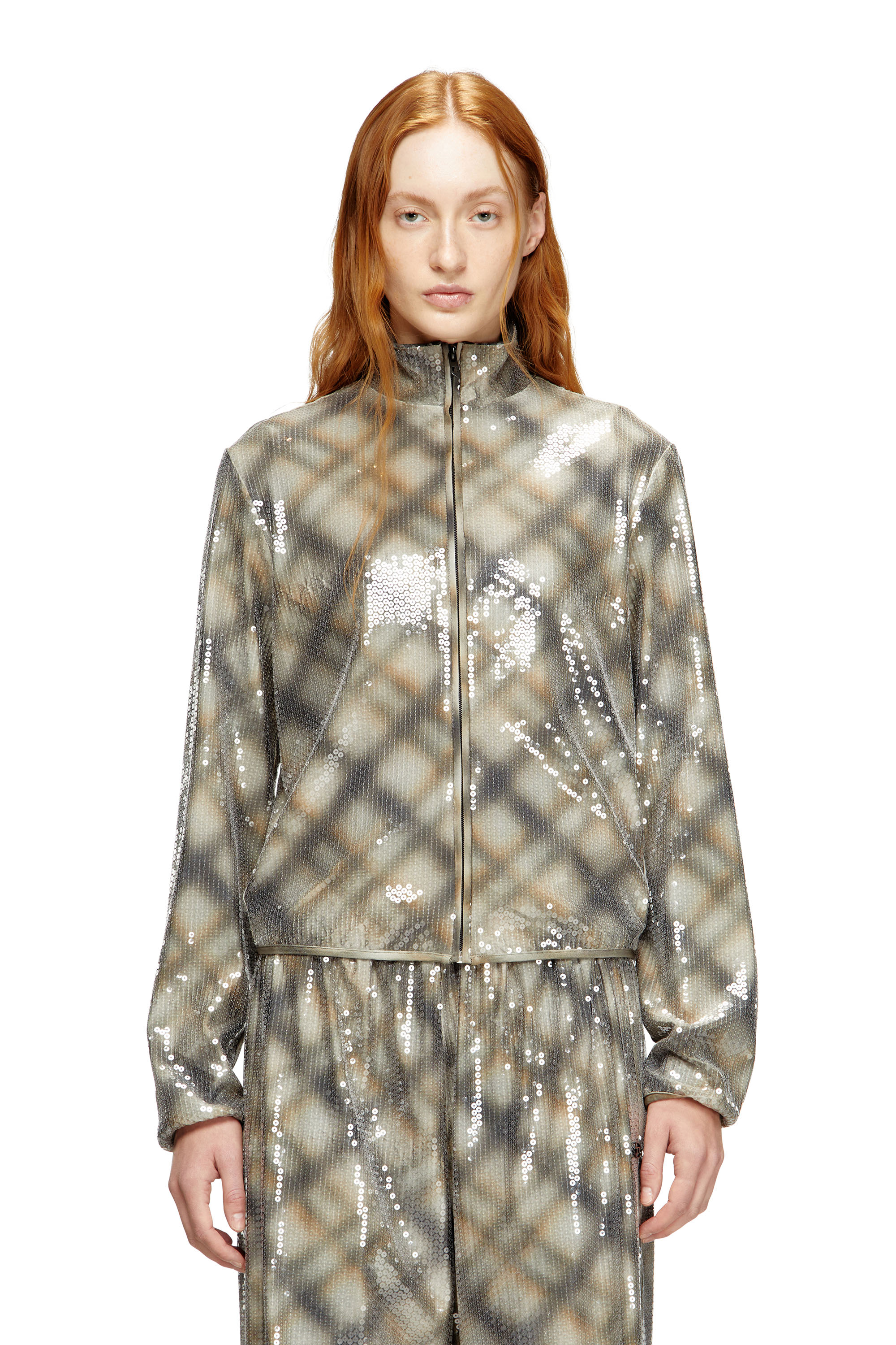 Diesel - F-EREQUINS, Woman's Sequined sweater with plaid design in Beige/Grey - 3