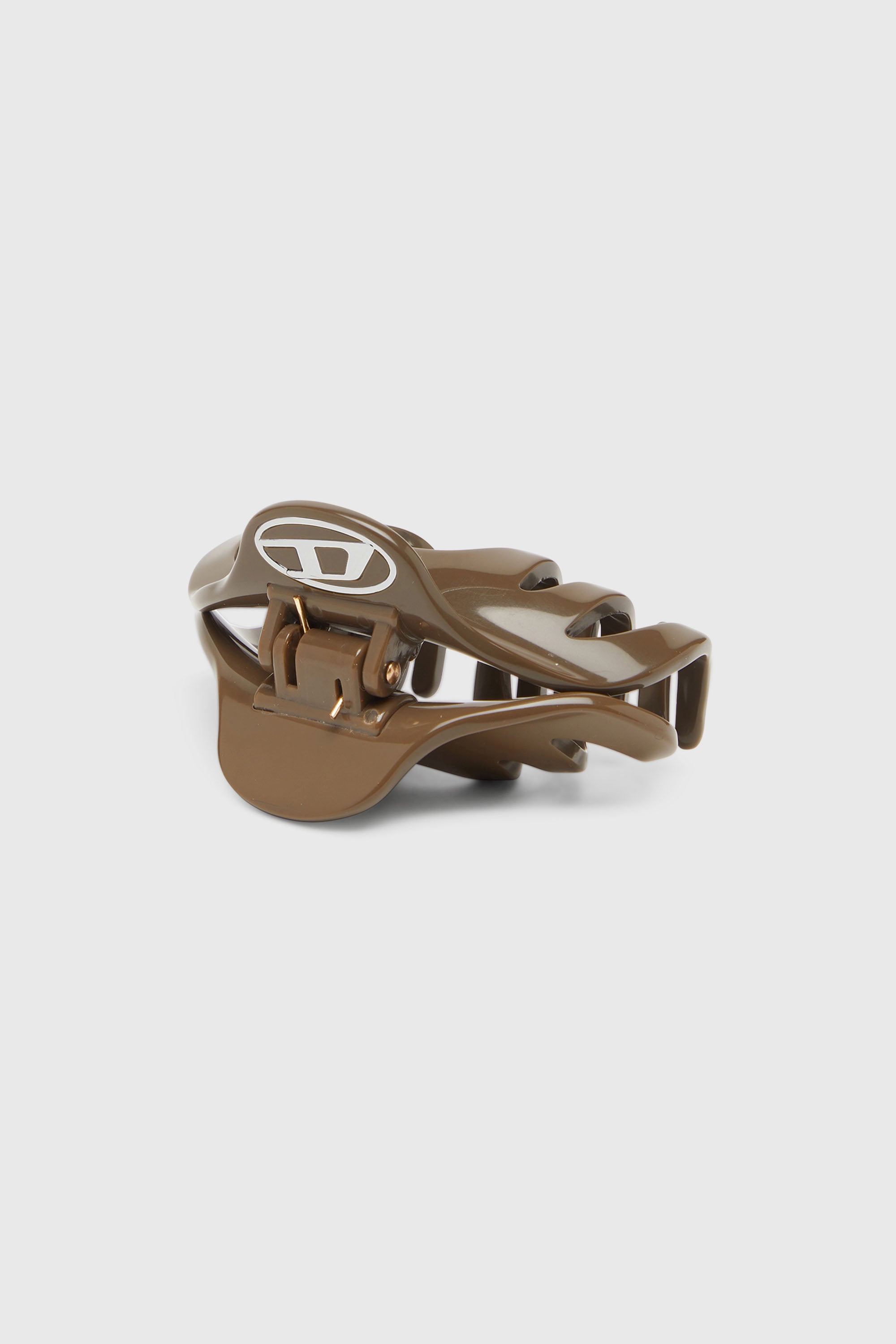 Diesel - TALON CLIP, Barrette en r&eacute;sine avec logo Oval D Femme in Marron - 1