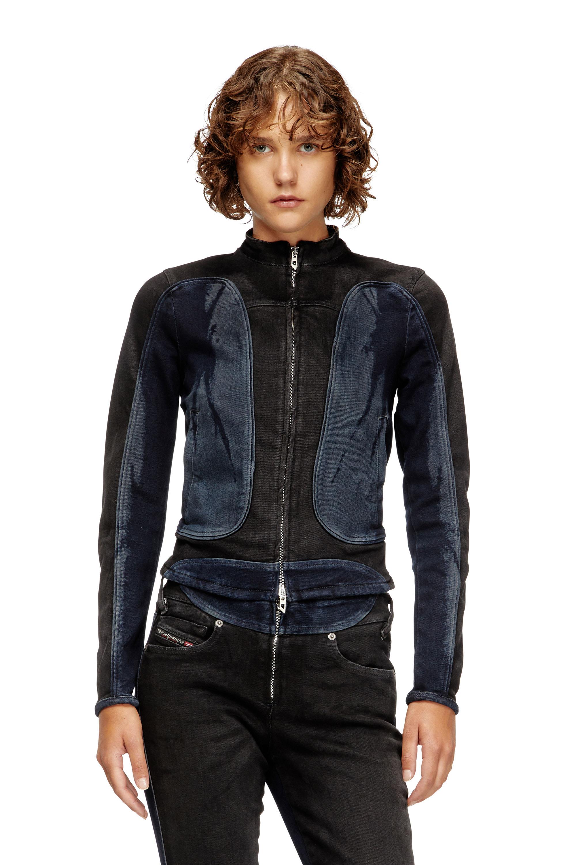 Diesel - DE-MORNY-S, Giacca stile biker in denim bicolor Donna in Multicolor - 1