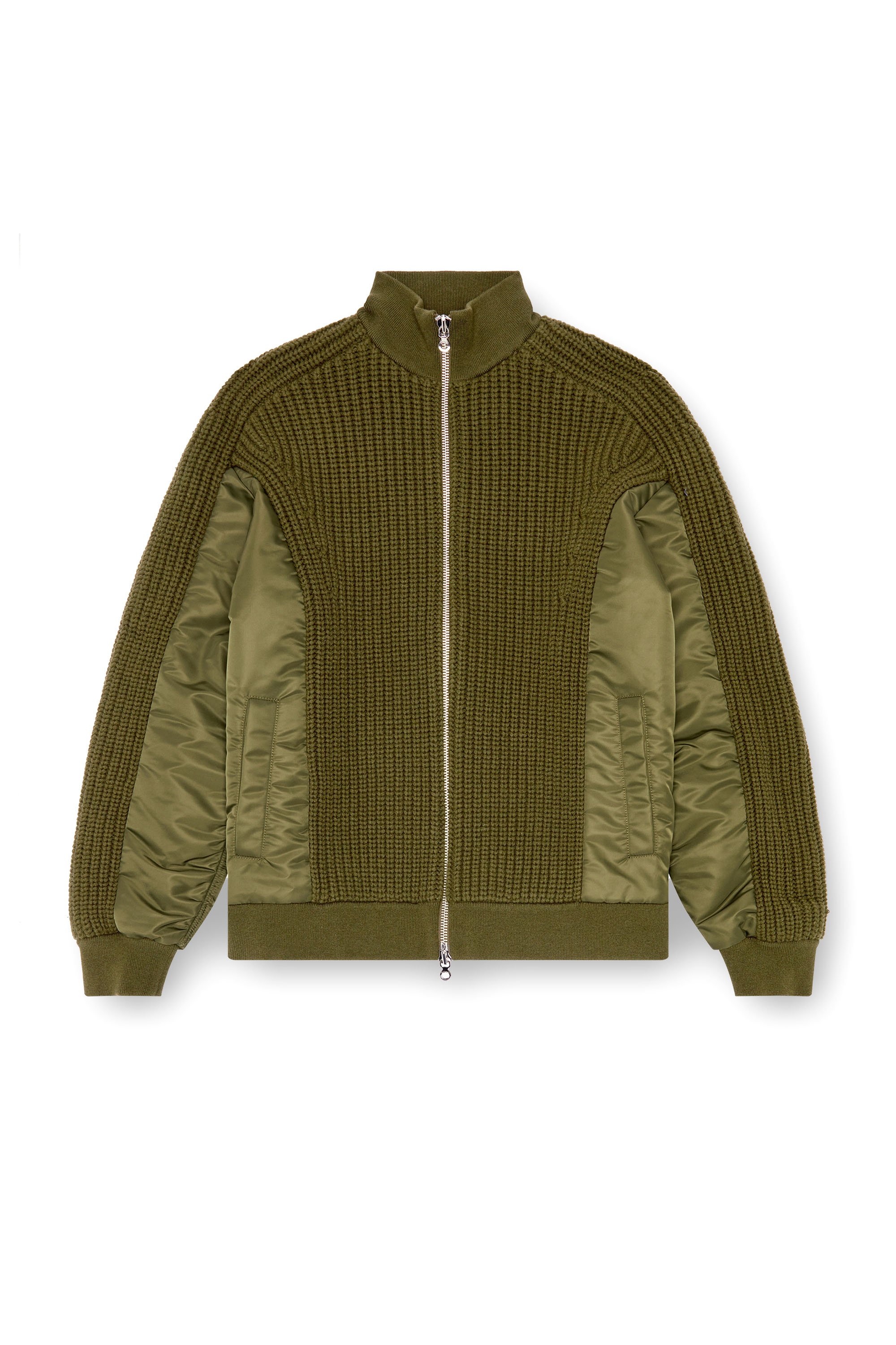 Diesel - K-ARRE, Uomo Cardigan con zip in lana e nylon in Verde - Image 3