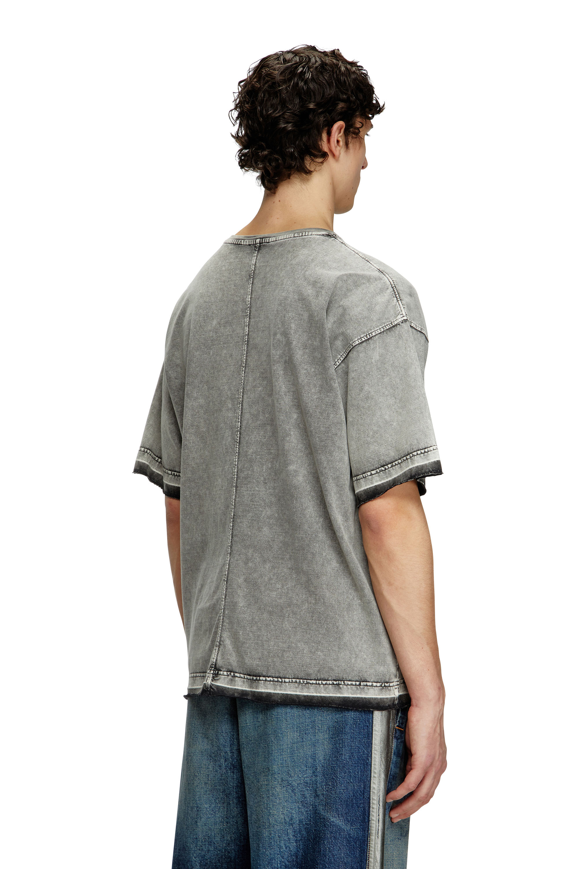 Diesel - T-HOXT, T-shirt effet denim avec ourlets relâchés Homme in Gris - 4