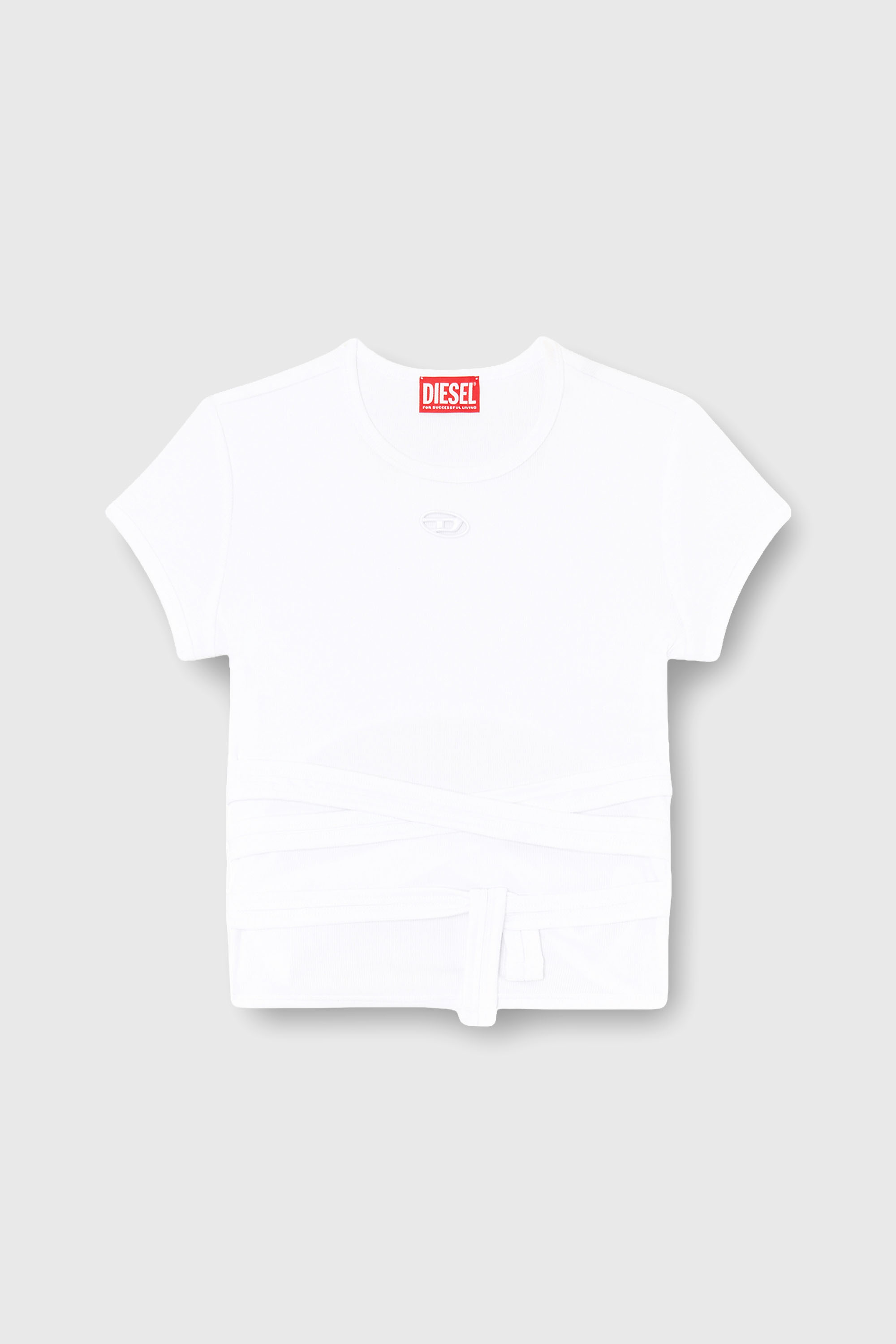 Diesel - T-BUNNY-TAIL-S1, T-shirt a costine con lacci avvolgenti Donna in Bianco - 2