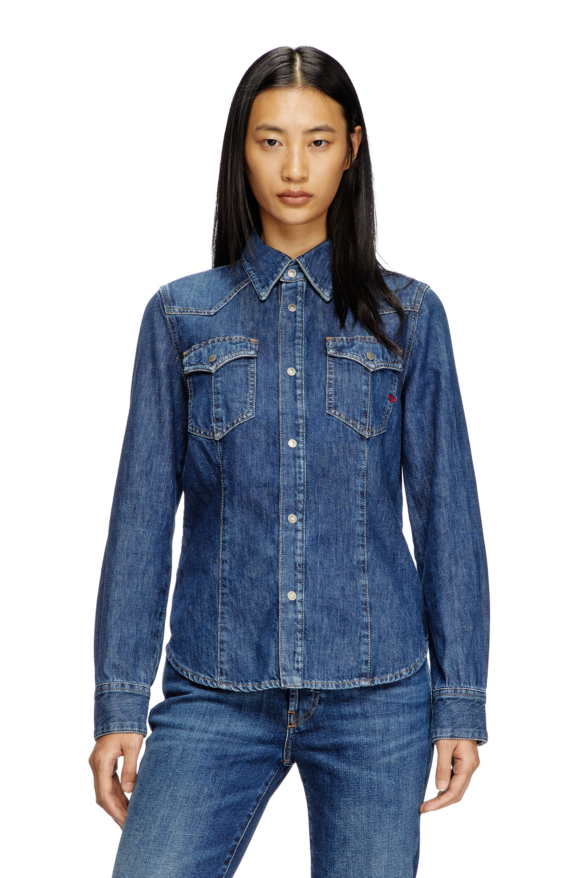 Diesel - DE-WAVES, Camicia Western in denim Donna in Blu - 1