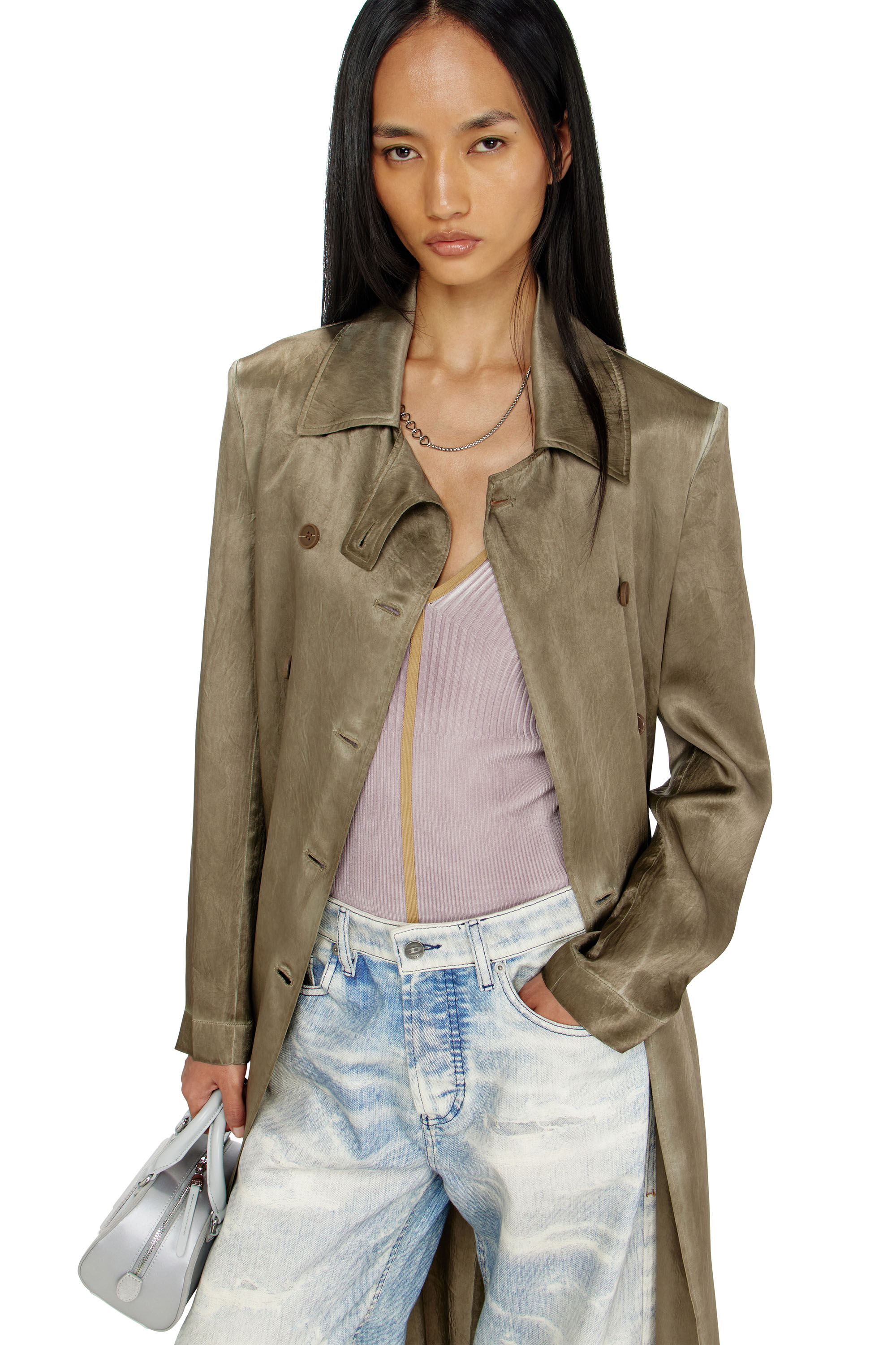 Diesel - G-LADES, Trench coat en satin froiss&eacute; Femme in ToBeDefined - 6