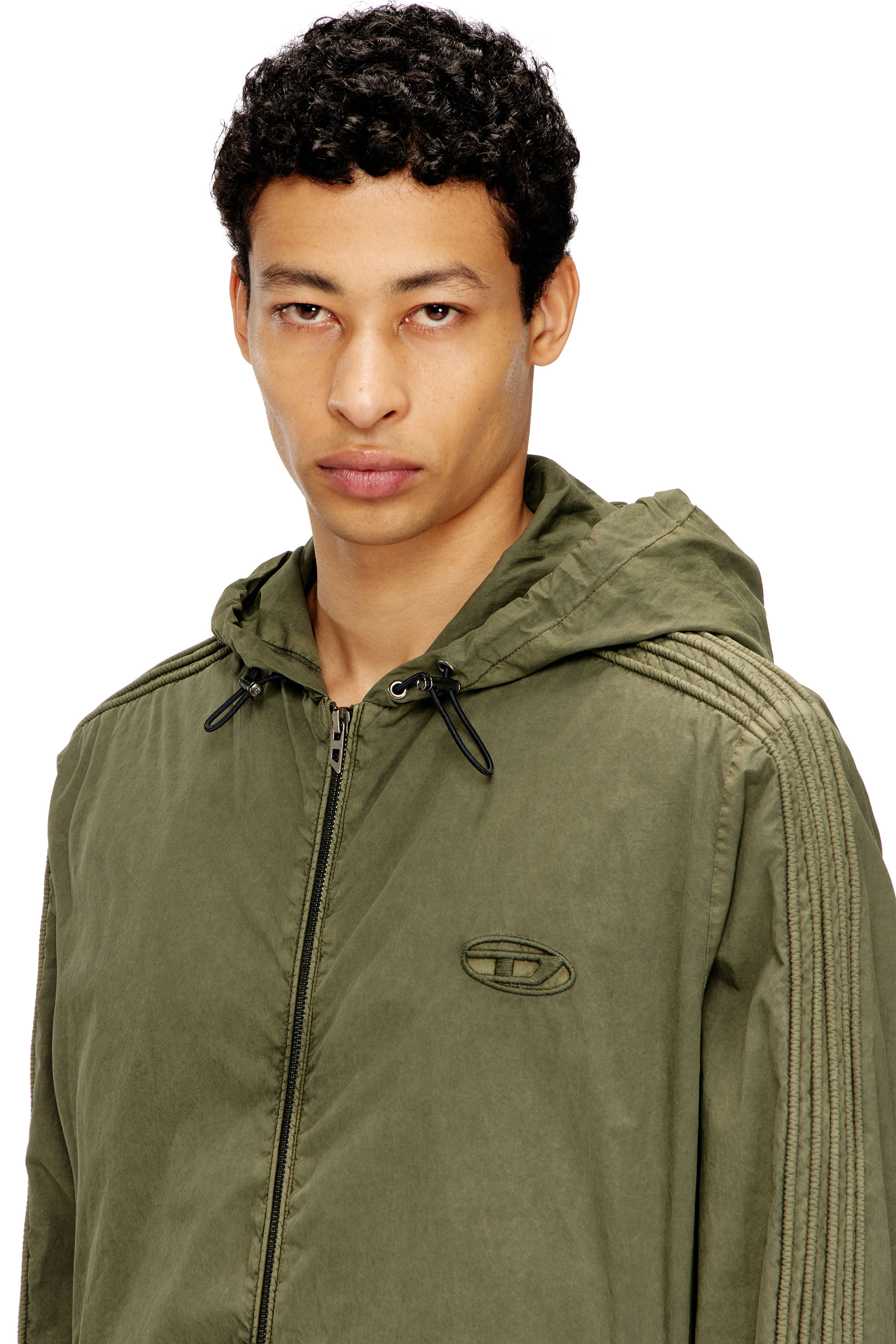 Diesel - J-STITCH, Veste à capuche zippée en popeline de coton Homme in Vert - 5