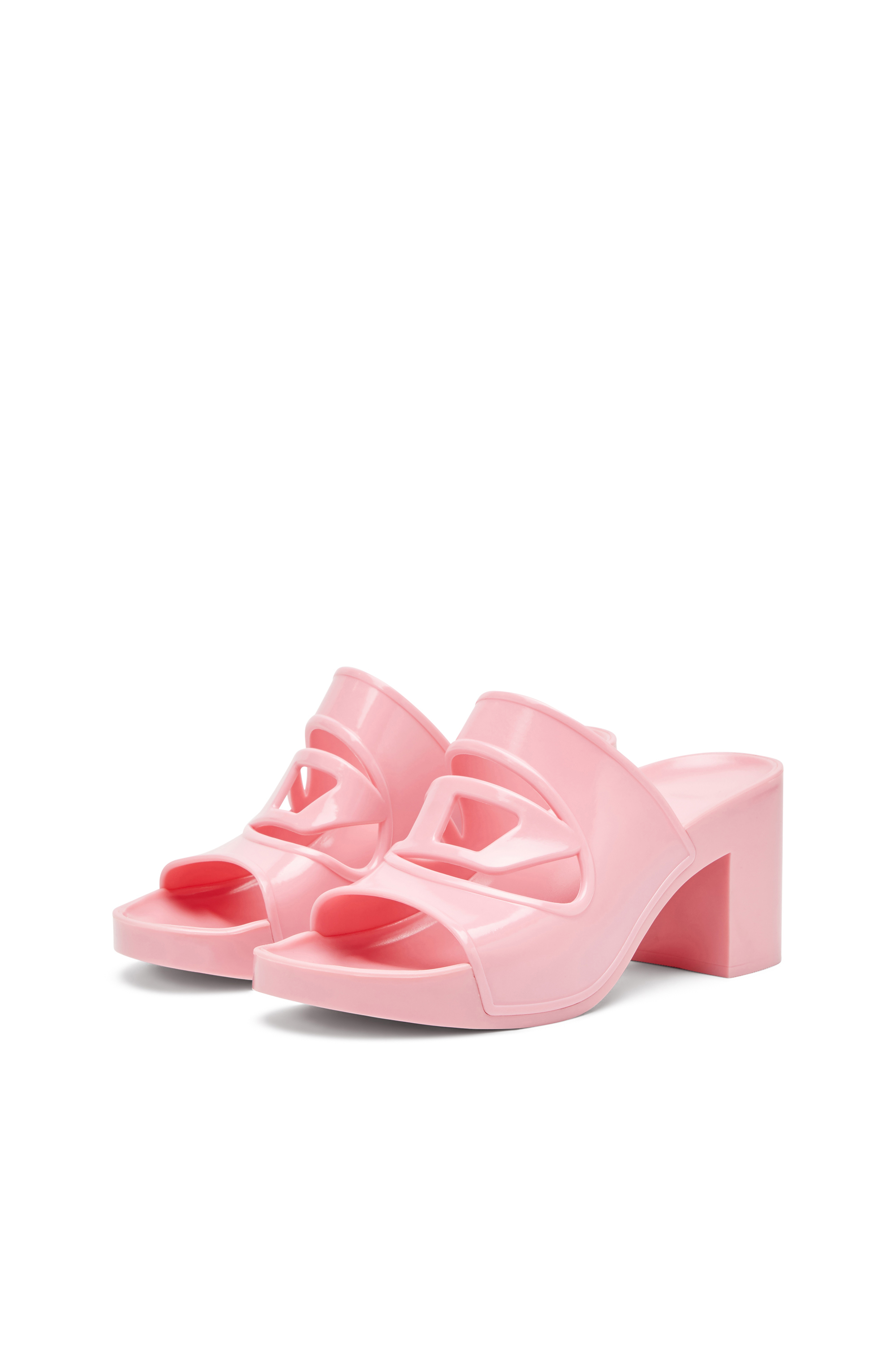 Diesel - SA-BONNIE, Sa-Bonnie-Slide in gomma con tacco e logo cut-out Donna in Rosa - 8