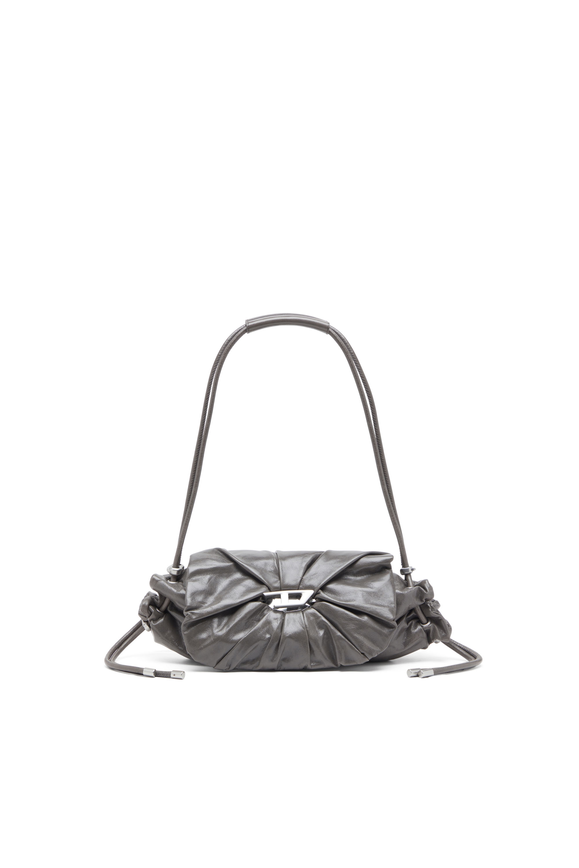 Diesel - SCRUNCH-D SHOULDER S, Scrunch-D S-Borsa a spalla arricciata in pelle lucida Donna in Grigio - 1