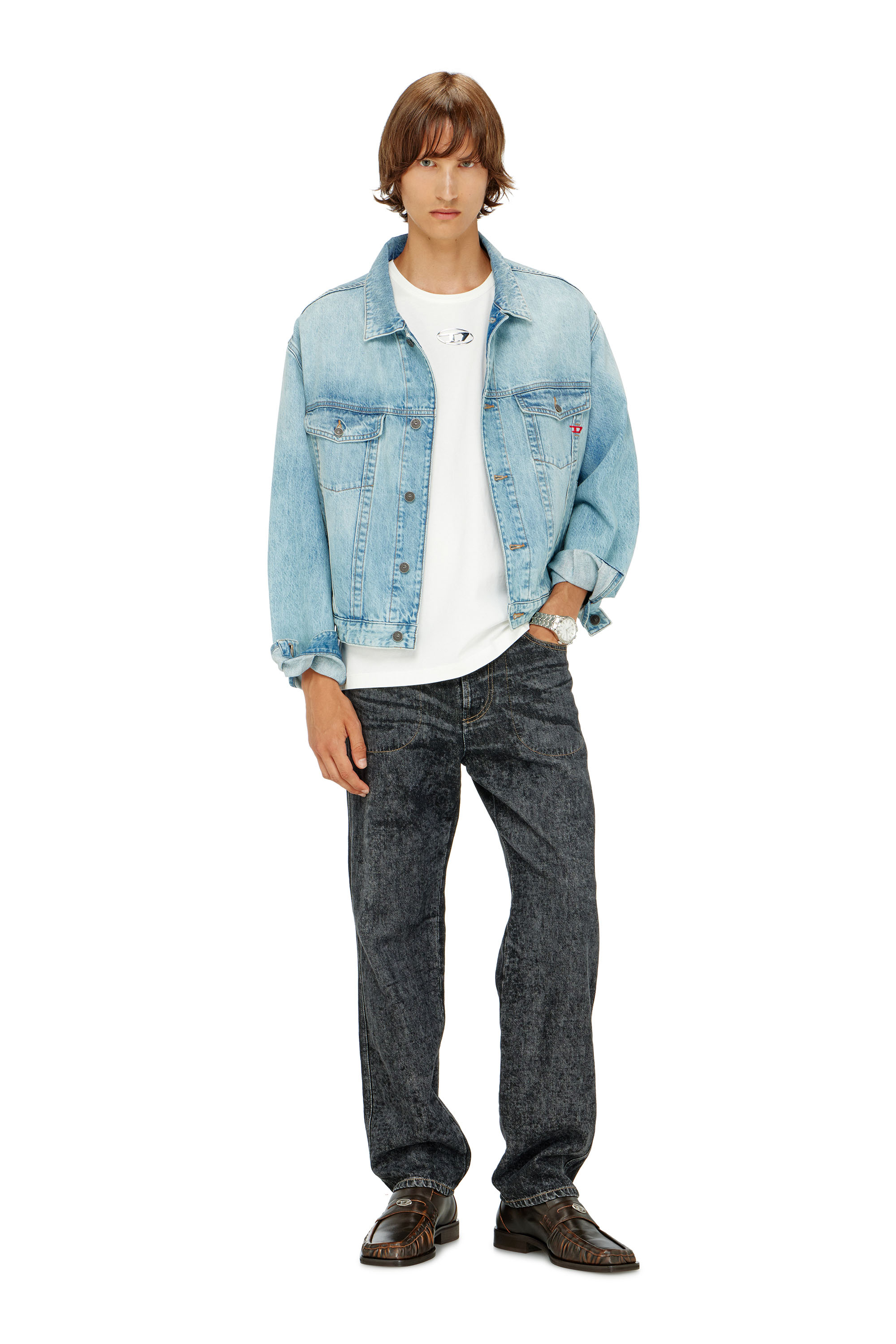 Diesel - T-NORM-IOD, T-shirt in cotone leggero con logo Oval D metallizzato Uomo in Bianco - 1