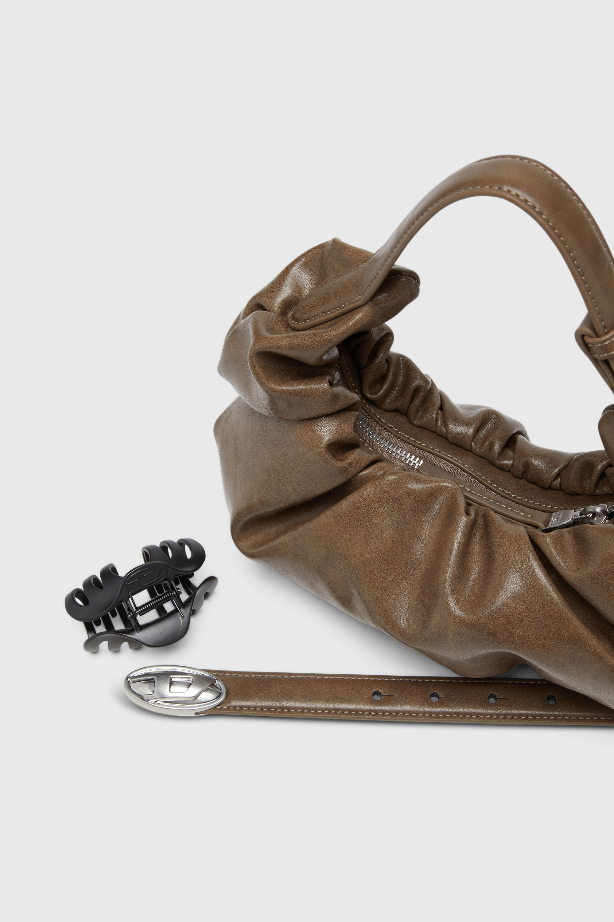 Diesel - GRAB-D HOBO S, Damen Grab-D-Small Hobo-Tasche mit gerafftem Design in Braun - 5