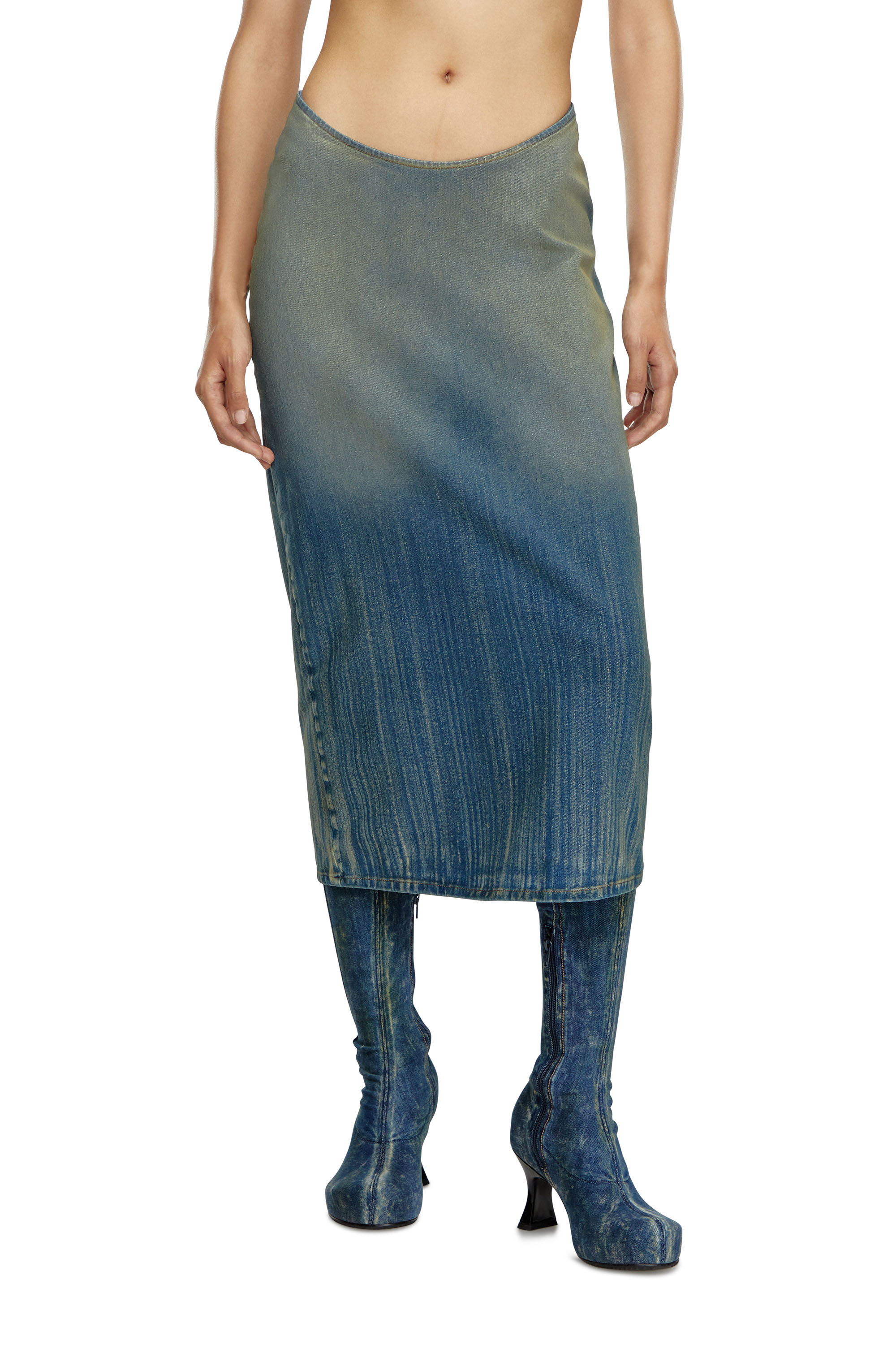 Diesel - DE-MAURY-S, Woman Pencil skirt in light streaky denim in Blue - Image 2