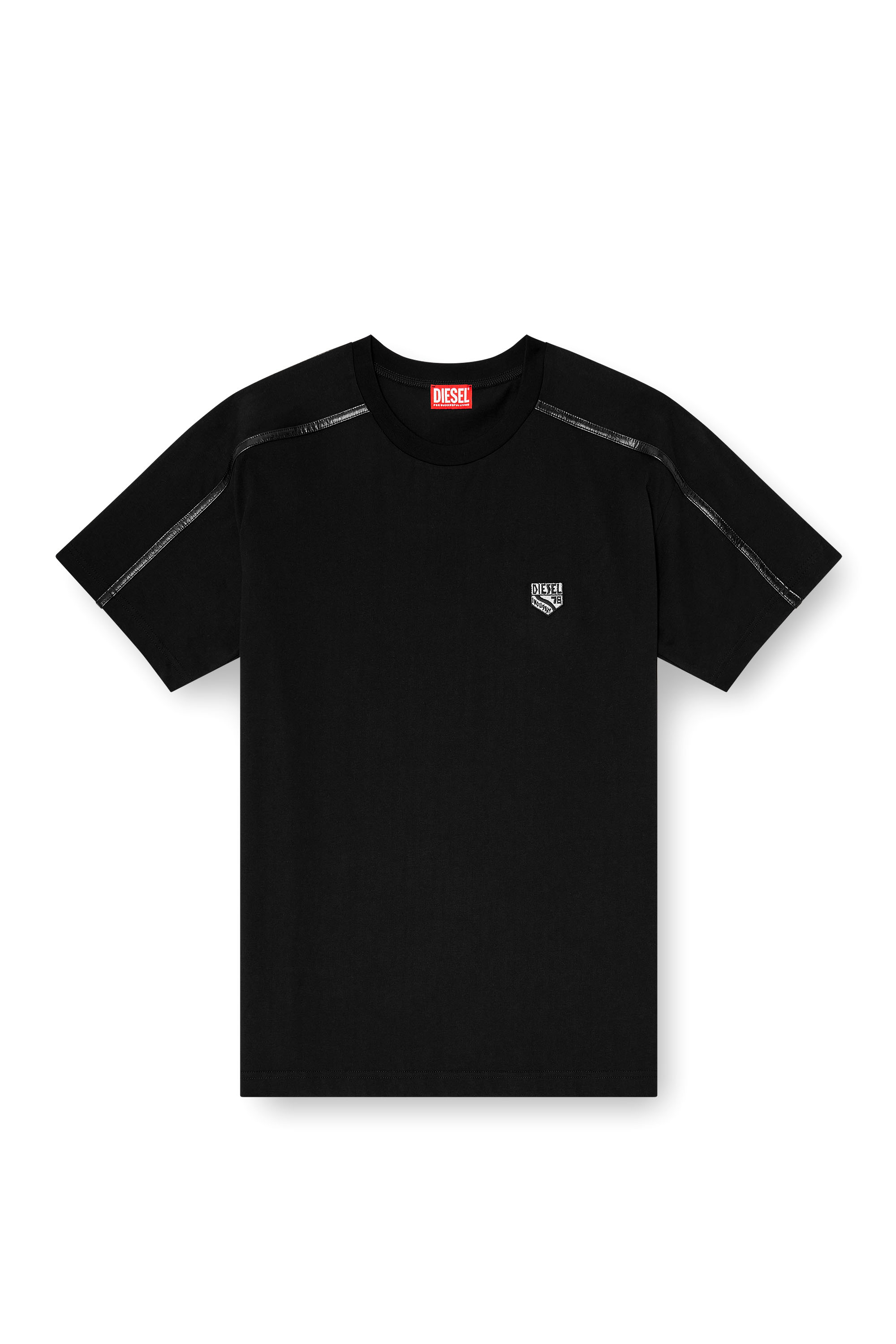 Diesel - T-NORM-FL, T-shirt con profili a contrasto e patch logo Uomo in Nero - 3