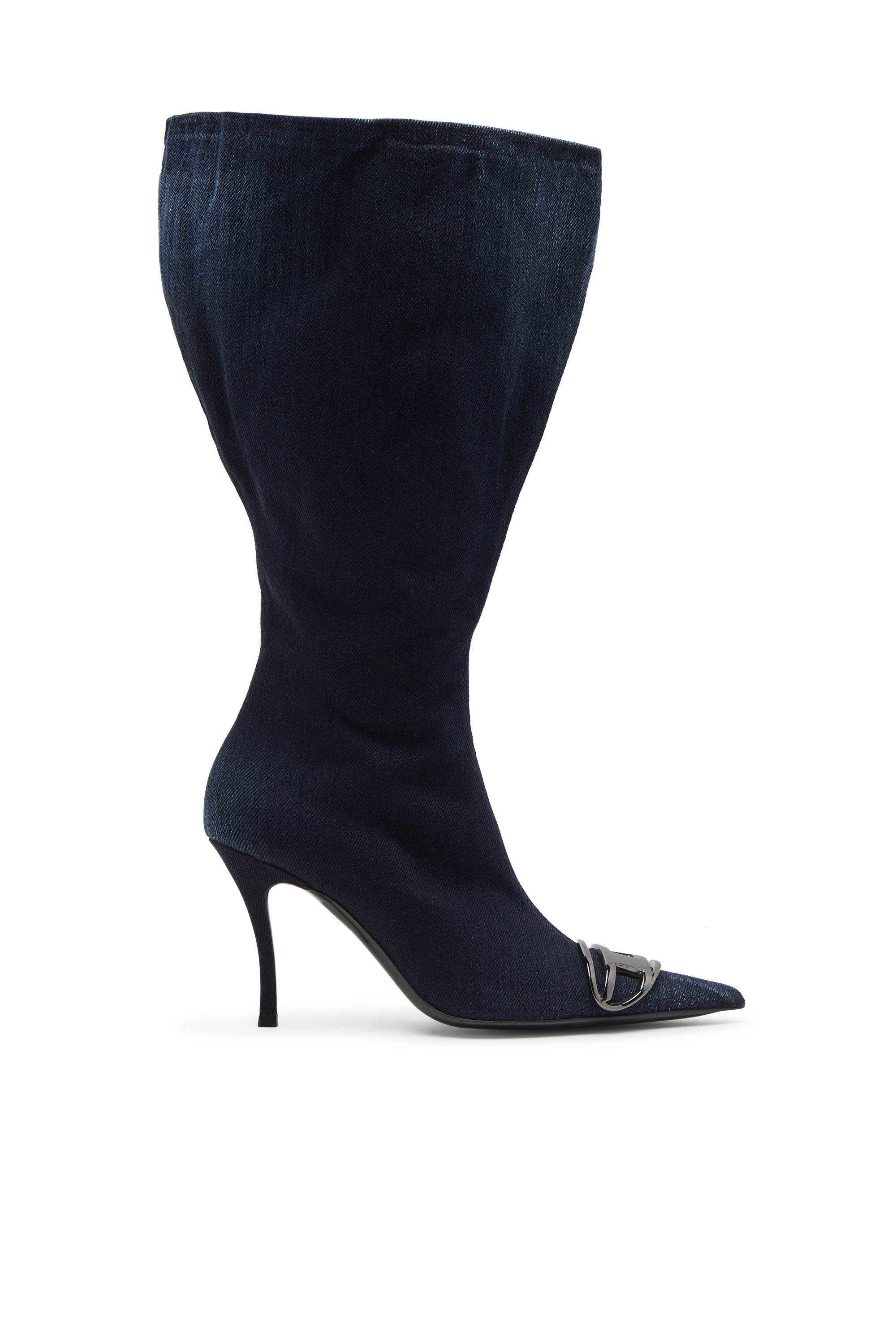 Diesel - D-VENUS KB LARGE, Bottes montantes en denim hauteur genou avec tige large Femme in Bleu - 1
