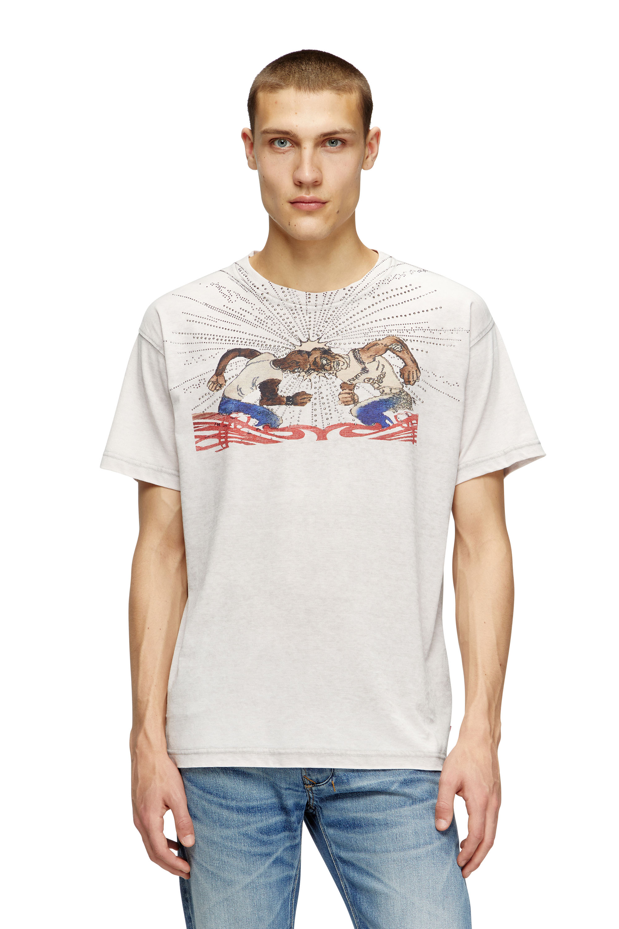 Diesel - T-NORM-T15, Herren T-Shirt mit Strass-Grafik in Hellgrau - 1