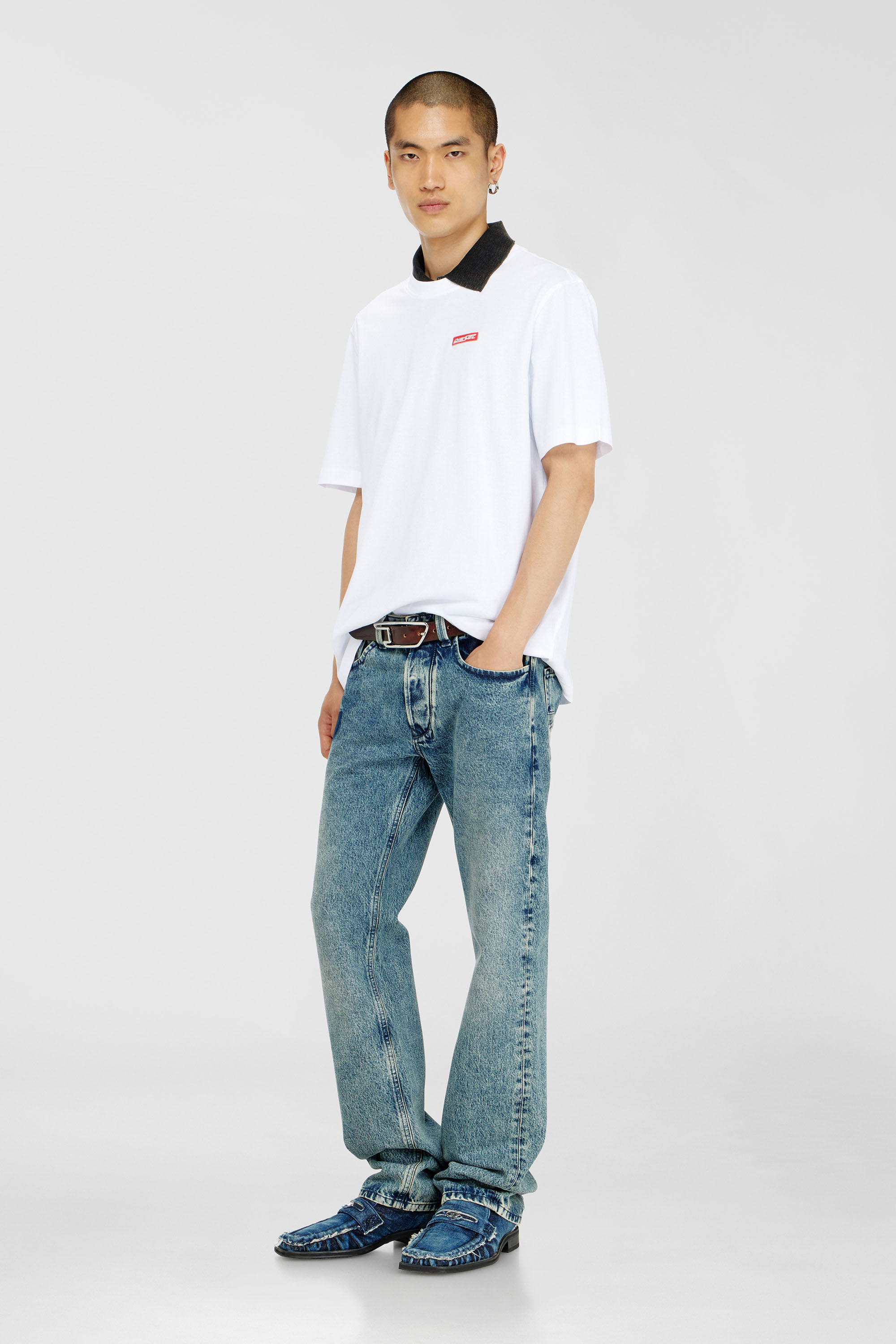 Diesel - T-ADJUST-AA12, Man's Cotton T-shirt with logo patch in White - 1