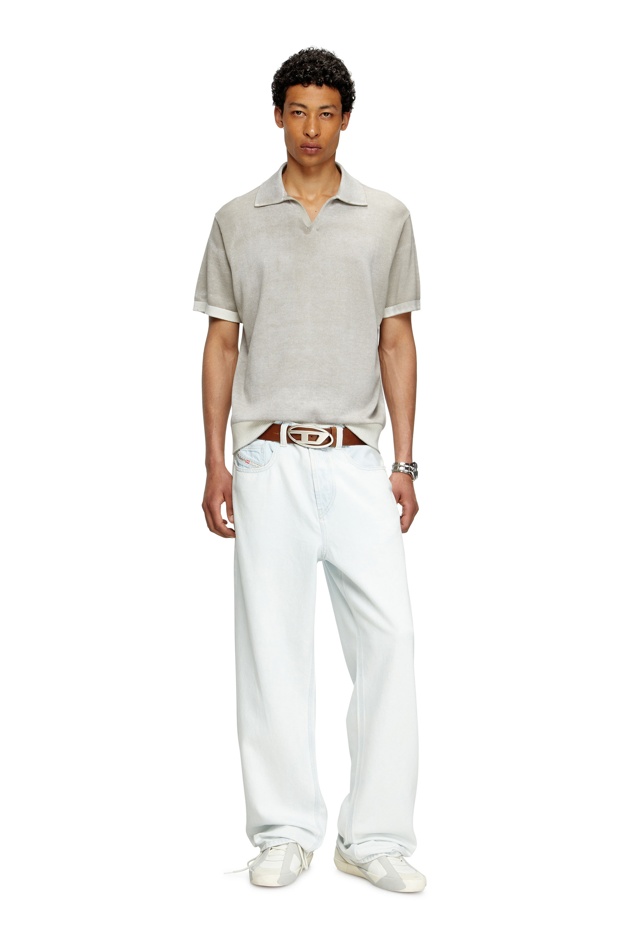 Diesel - K-LORENZO-SS, Pull polo à manches courtes avec imprimé inversé Homme in Gris - 1