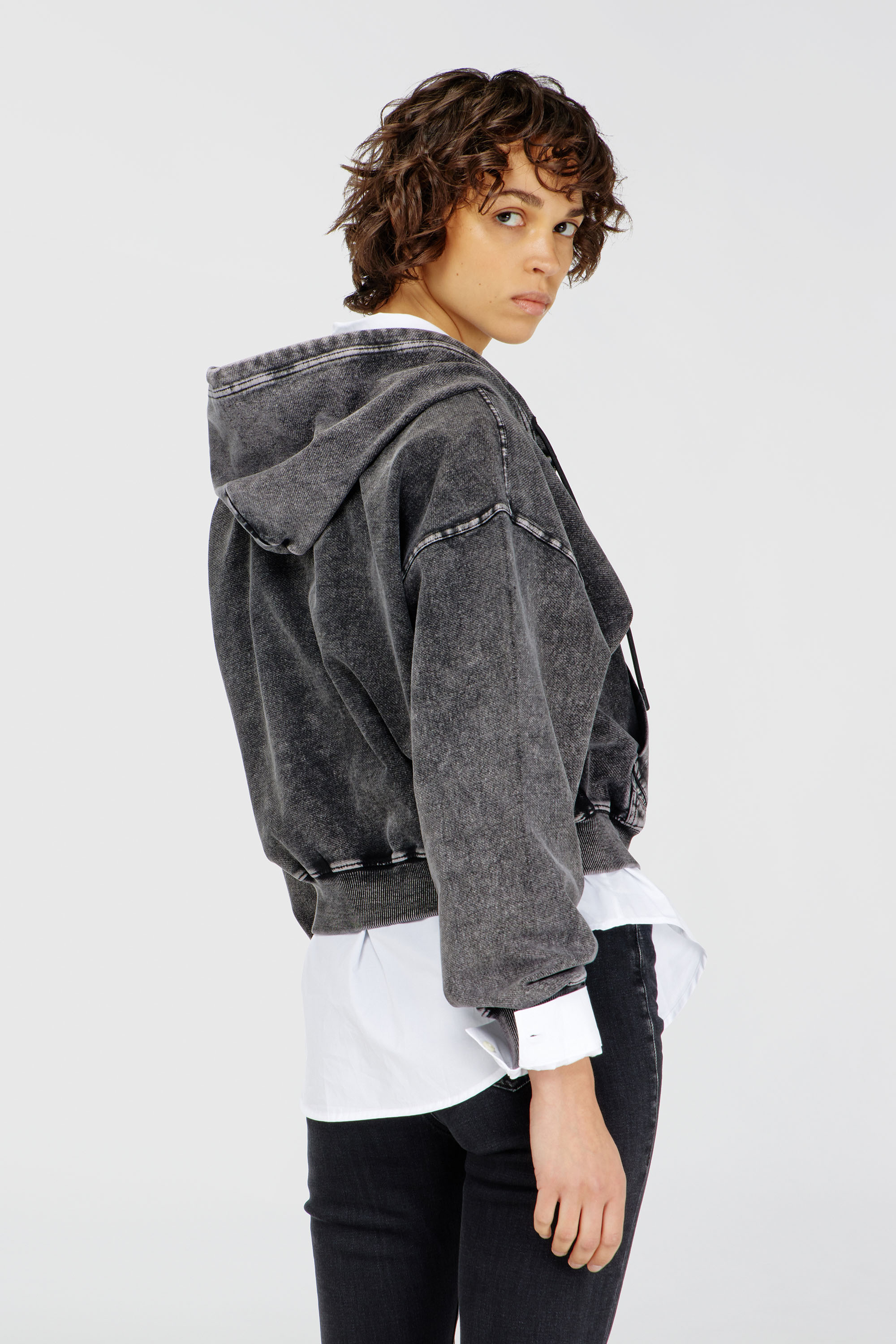 Diesel - F-ELYCY-AA2, Damen Hoodie mit Denim-Effekt in Dunkelgrau - 4
