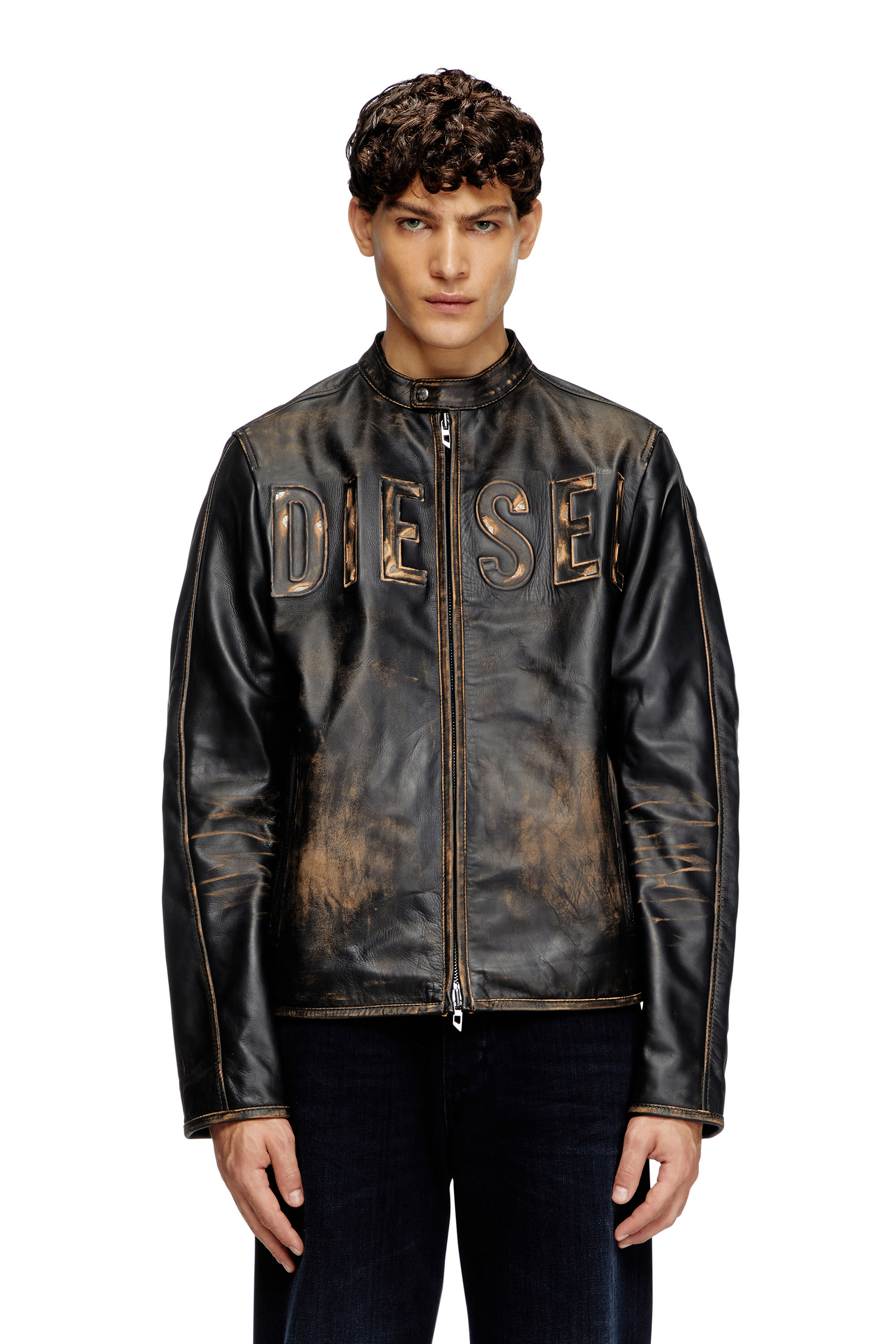 Diesel - L-MET-A, Herren Bikerjacke aus Leder mit vielgetragenem Logo in null - 1