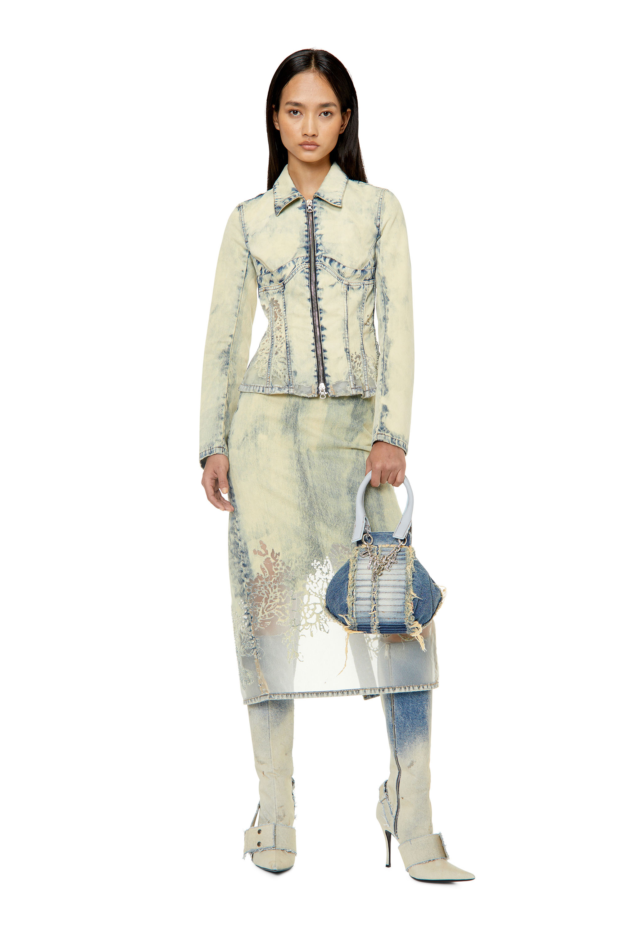 Diesel - DE-PRA-FSC, Gonna midi in denim effetto pizzo Donna in Blu - 1