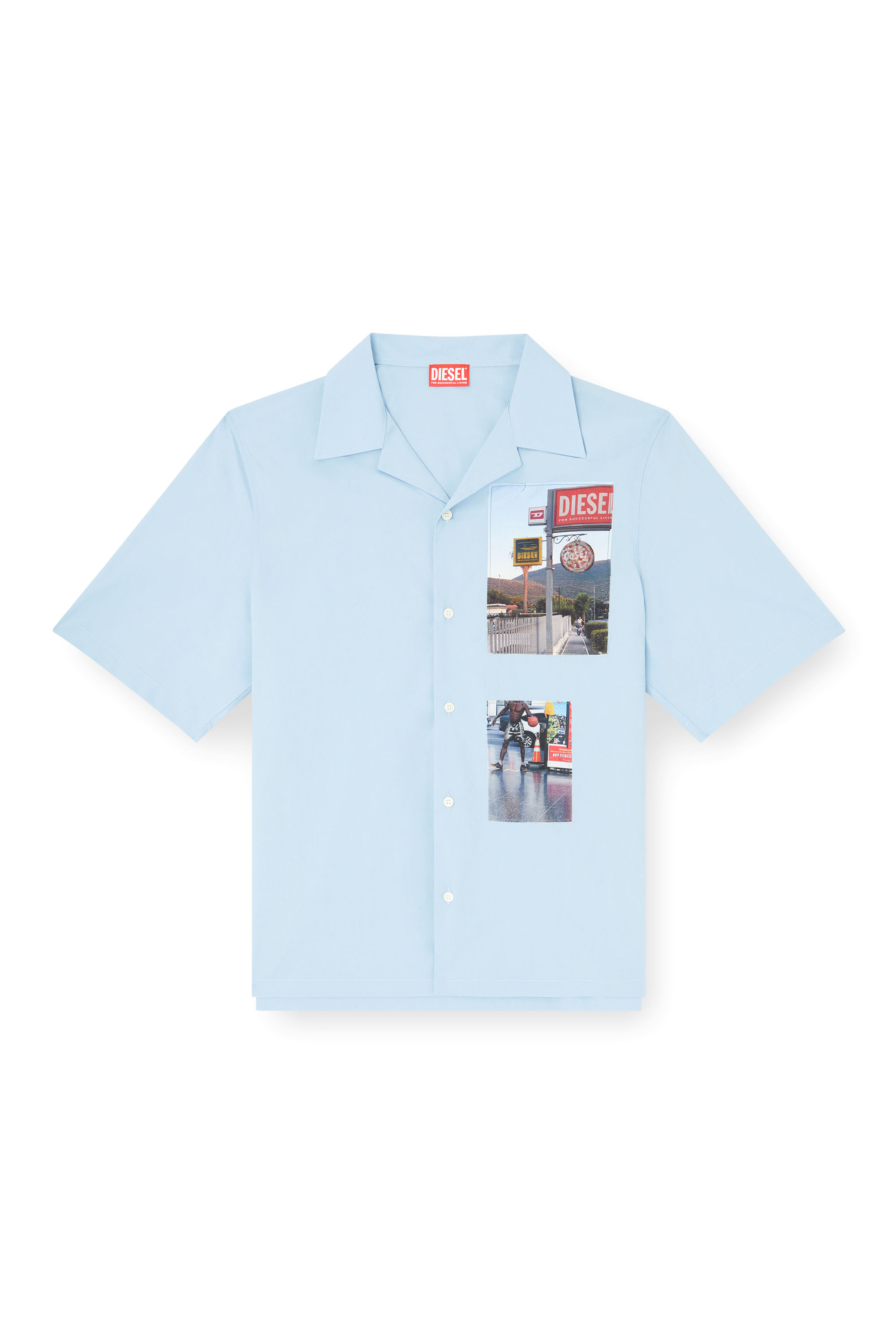 Diesel - S-BRACK-A-AJFY, Chemise à manches courtes avec empiècements photo de logo Homme in Bleu - 3