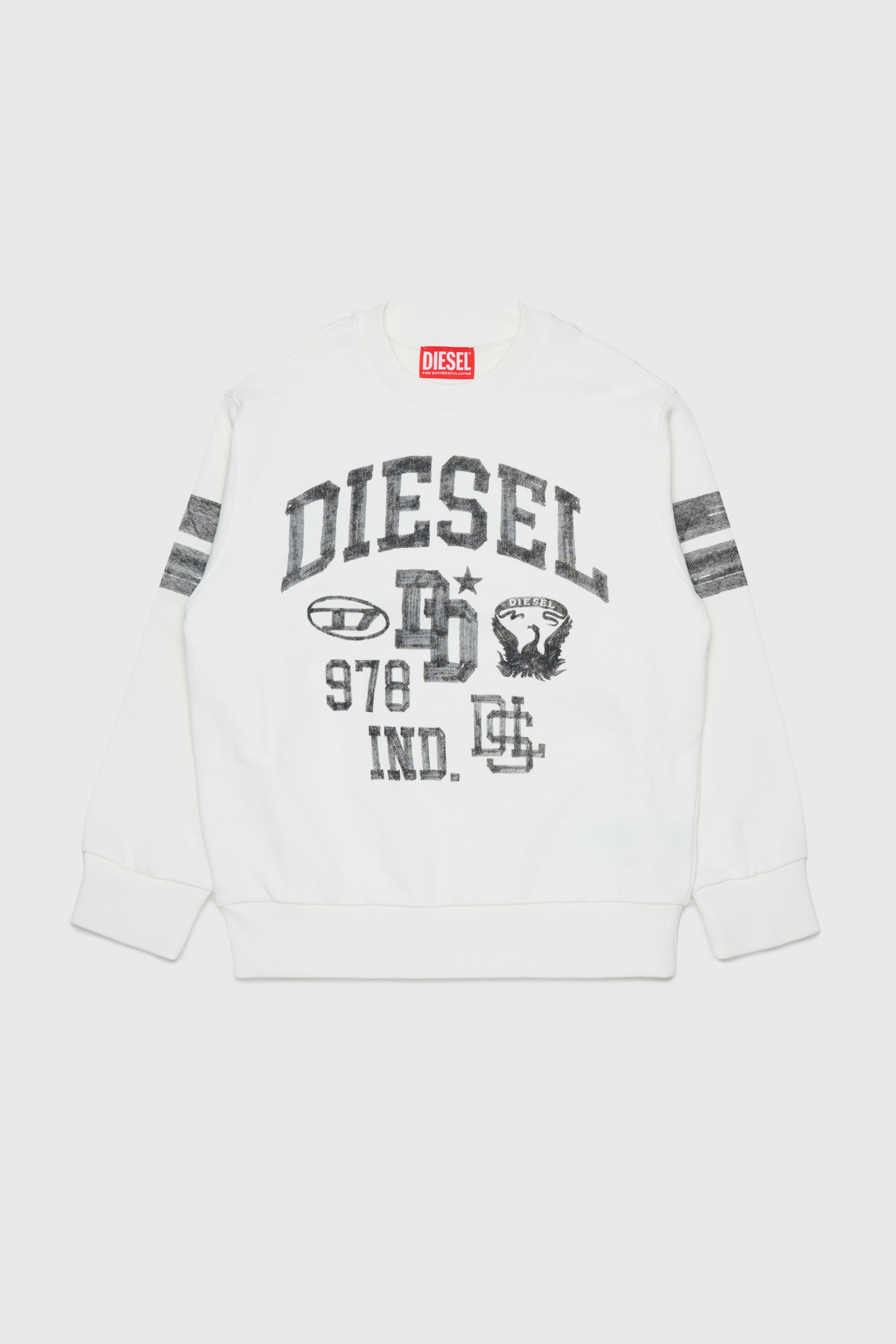 Diesel - SBAND OVER, Felpa con stampe logo stile college Uomo in Bianco - 1