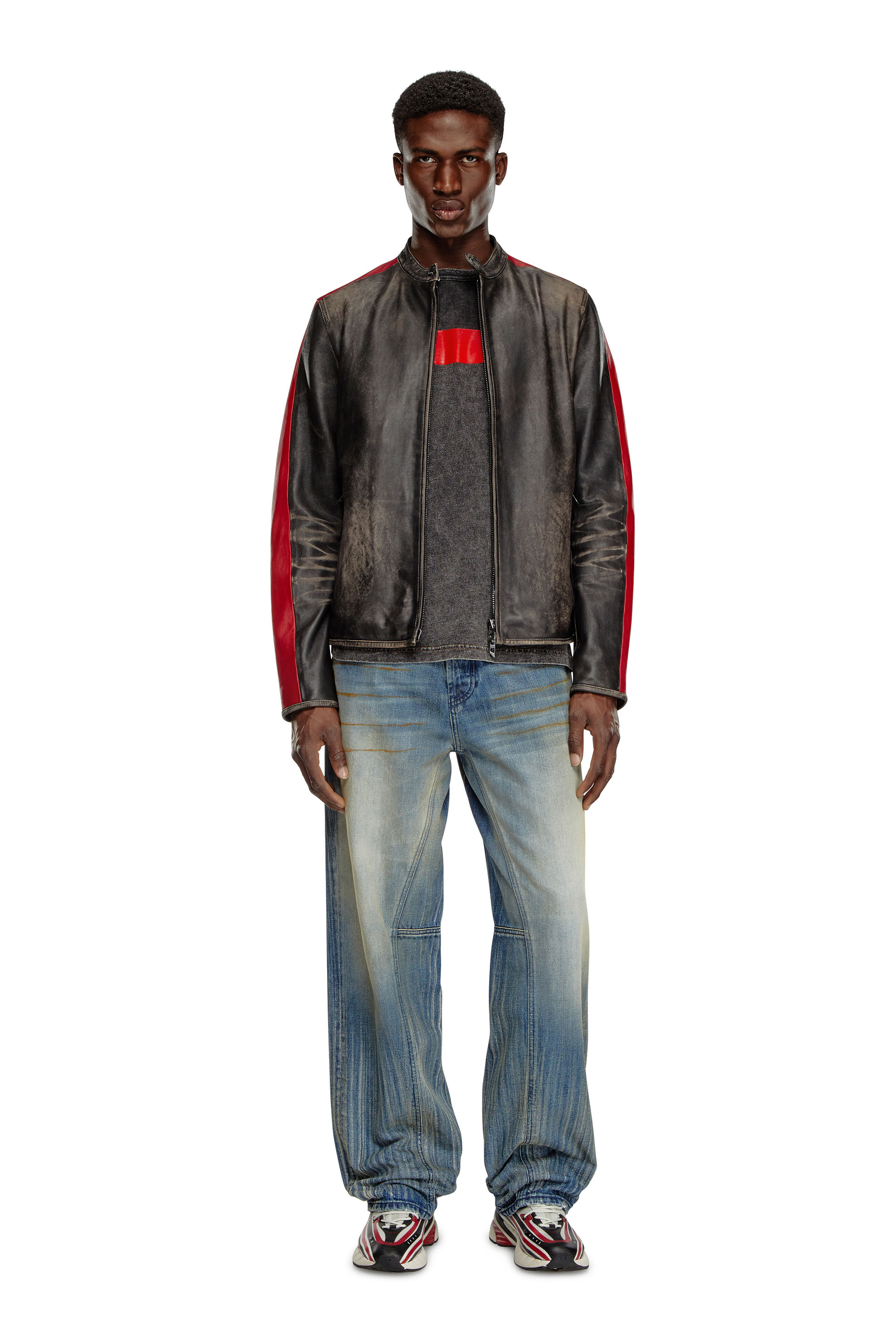 Diesel - L-RENN, Homme Veste en cuir à rayures contrastées in Polychrome - Image 2