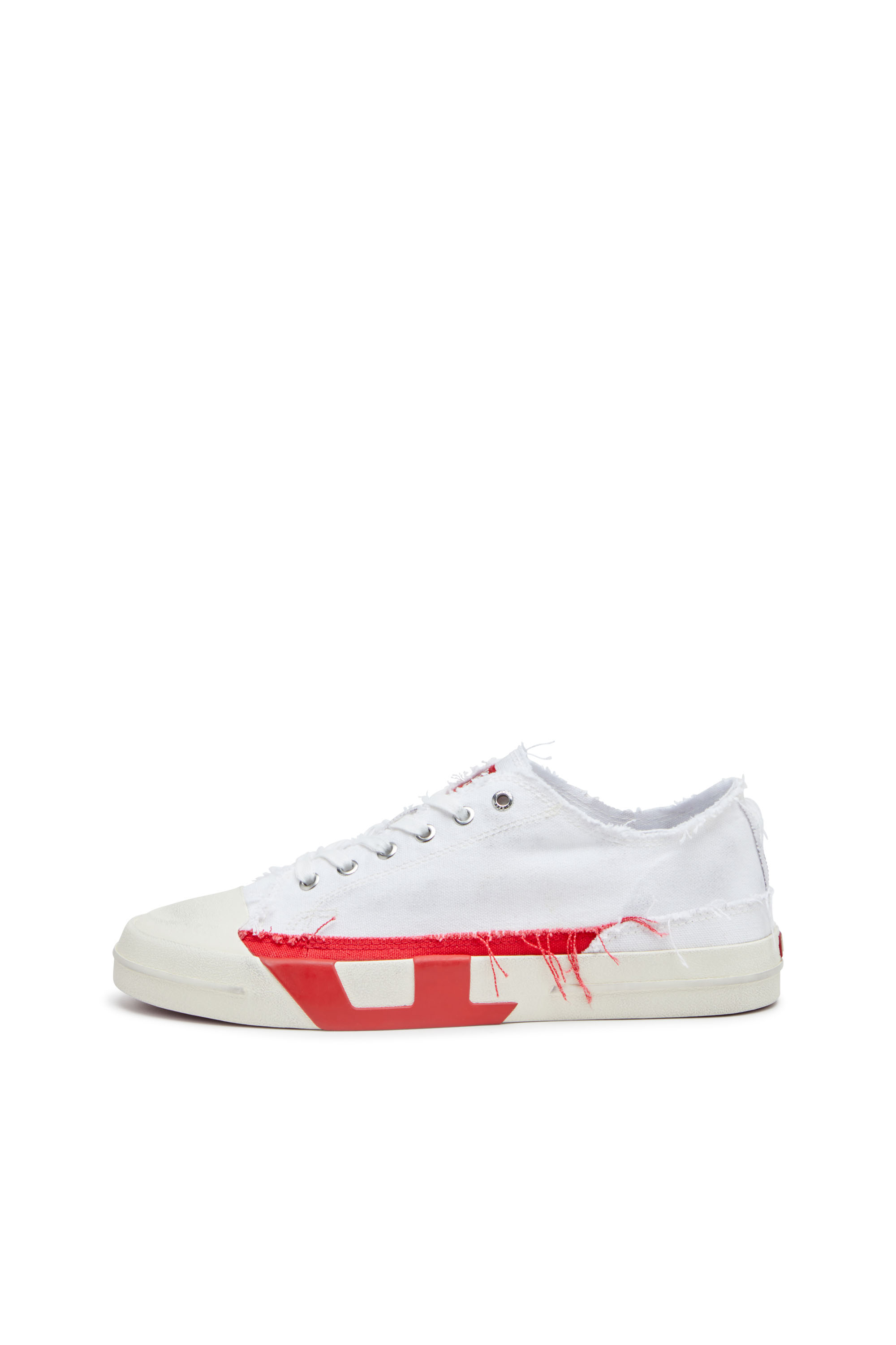 S-D-VERSE LOW, White/Red Diesel - S-D-VERSE LOW, Man's S-D-Verse-Dirty-effect canvas sneakers in White/Red - 8