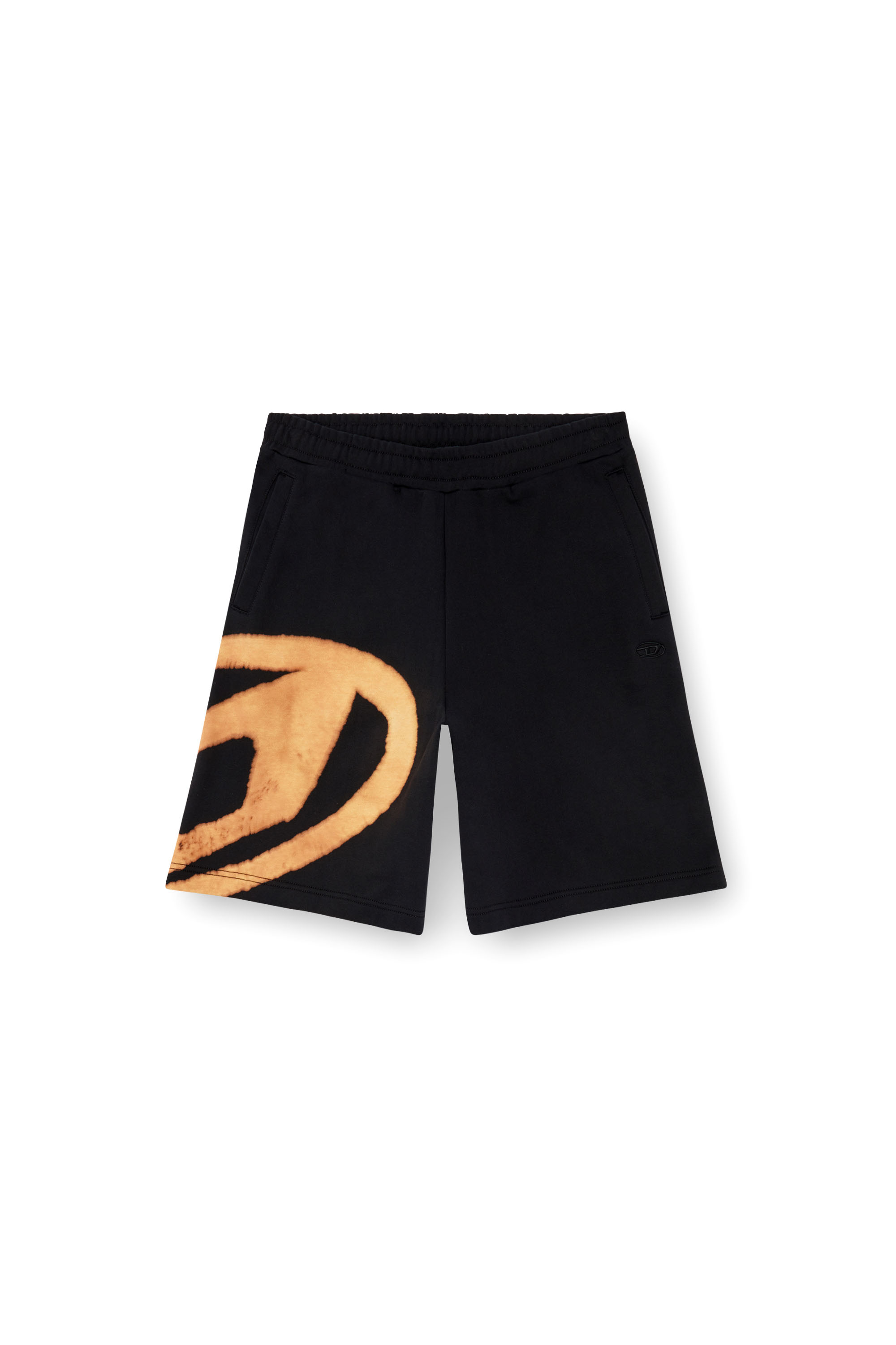 Diesel - P-CROW-BLEACH, Herren Sweatshorts mit gebleichtem Logo in Schwarz/Orange - 3