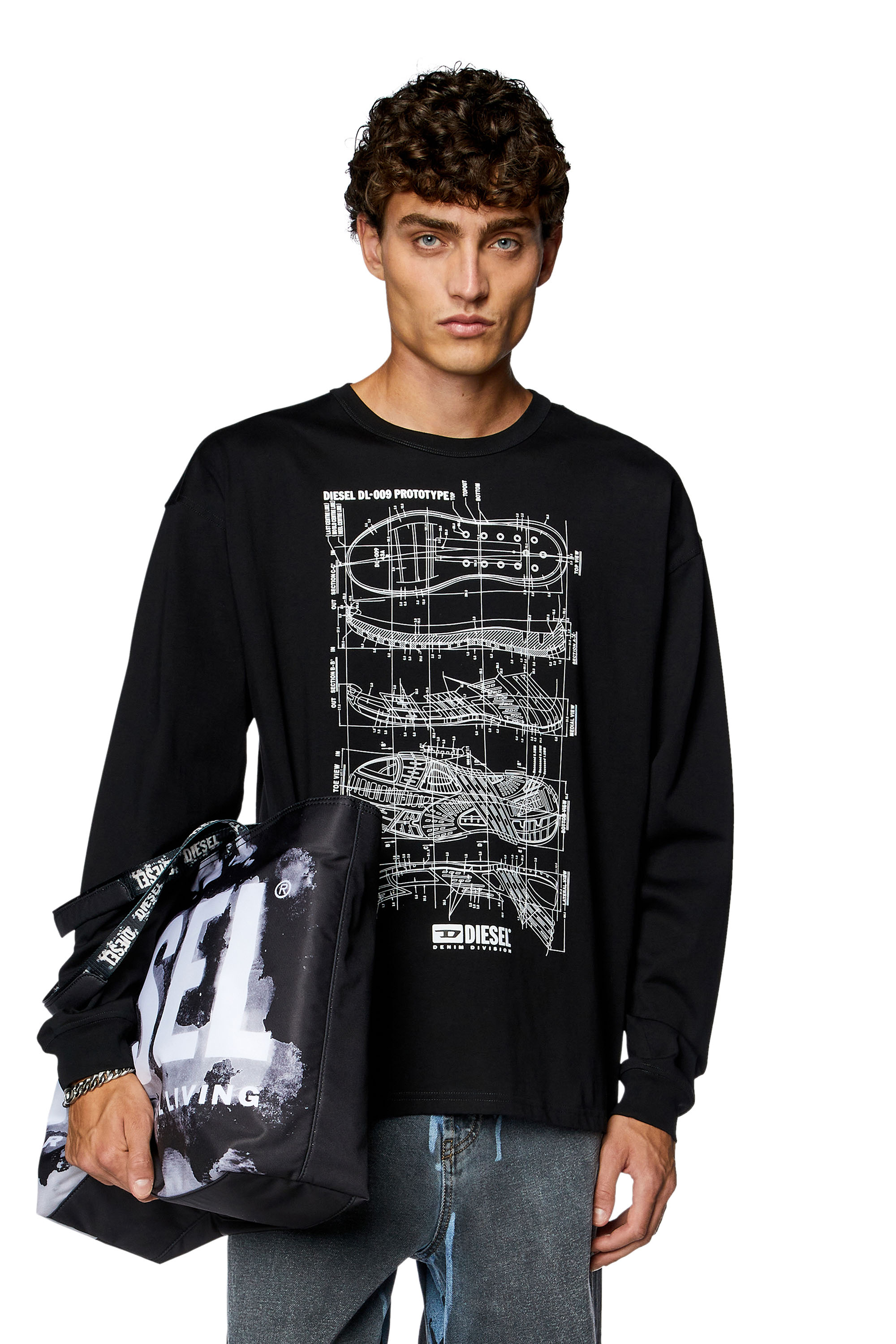 Diesel - T-BOXT-LS-N5, Man Long-sleeve T-shirt with Prototype print in Black - Image 1