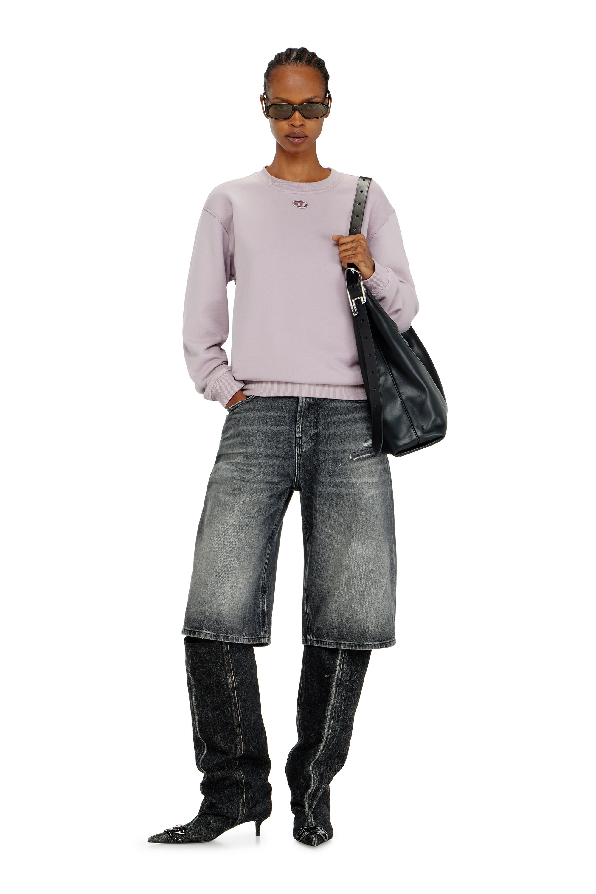 Diesel - F-NORMY-OD, Felpa in cotone con ricamo Oval D Donna in Viola - 1