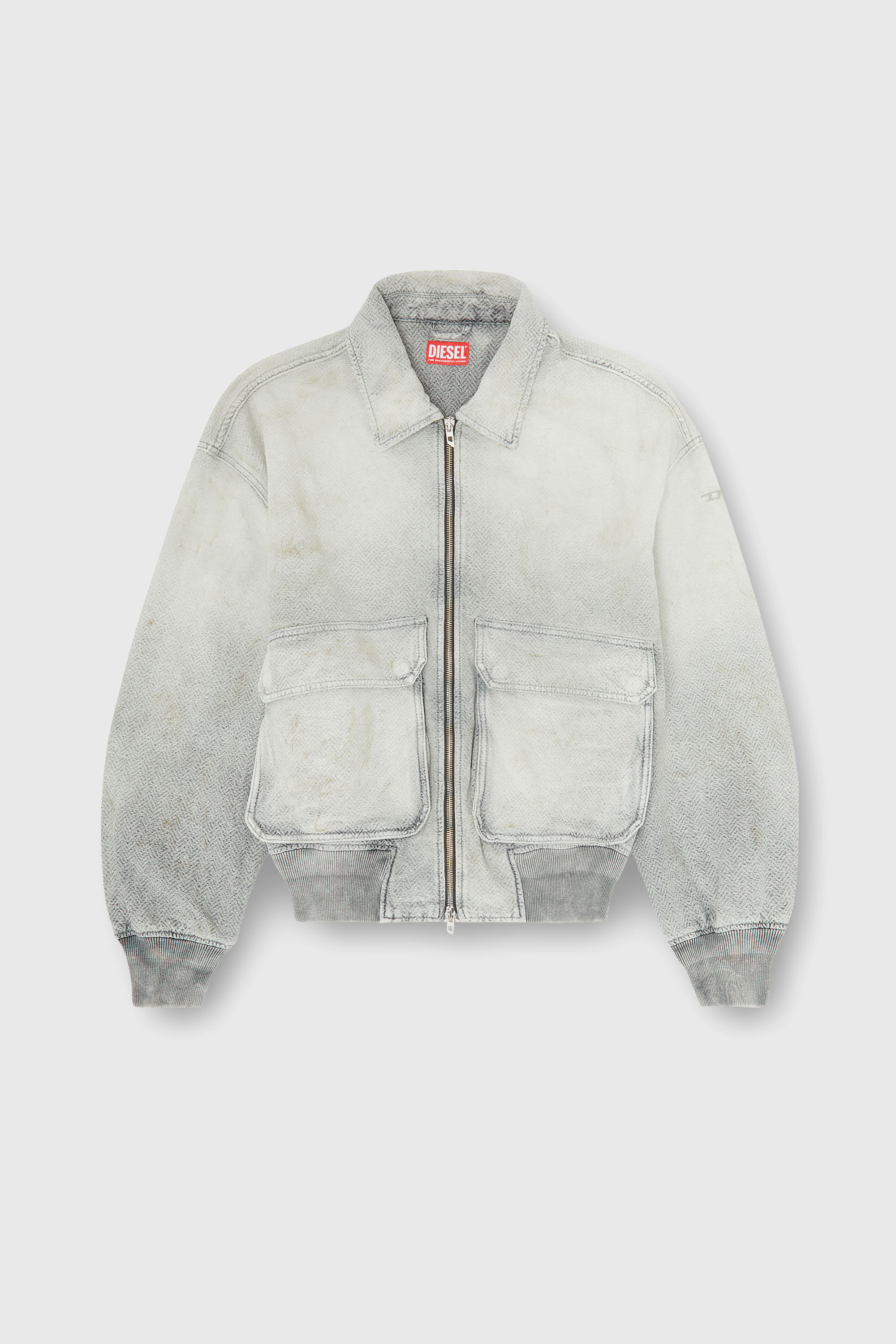 Diesel - D-KURZ, Unisex Jacke aus distressed fischgr&auml;t-denim in Hellgrau - 2