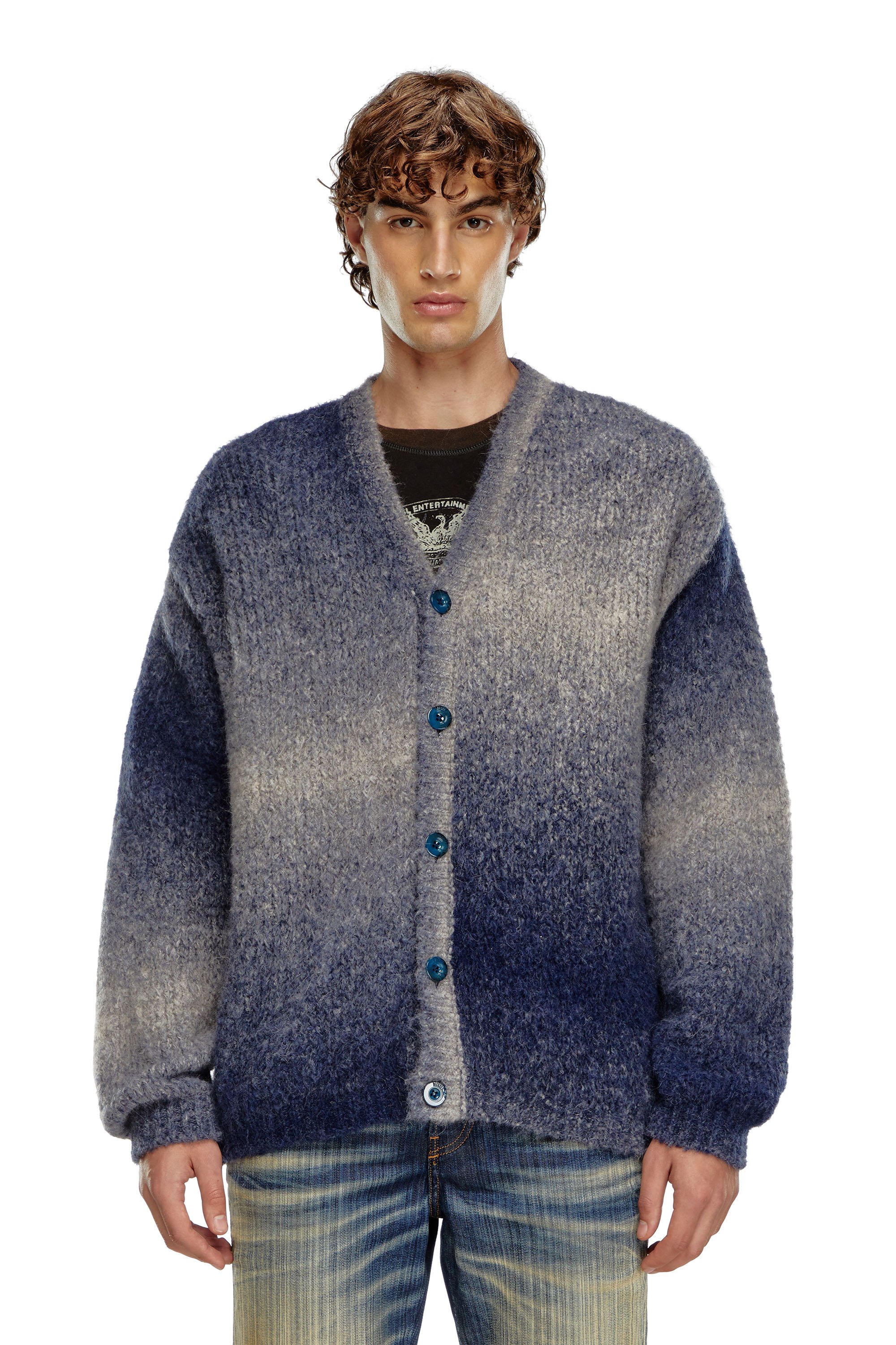 Diesel - K-RAMARRO, Cardigan effet dégradé en mélange d'alpaga Homme in Bleu - 1