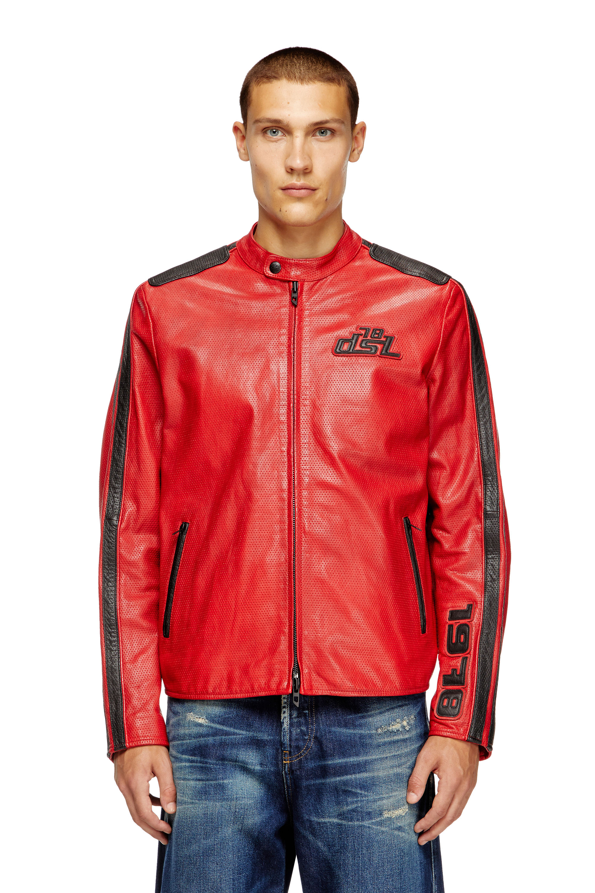 Diesel - L-POP, Unisex Bikerjacke aus perforiertem Leder in Rot - 2