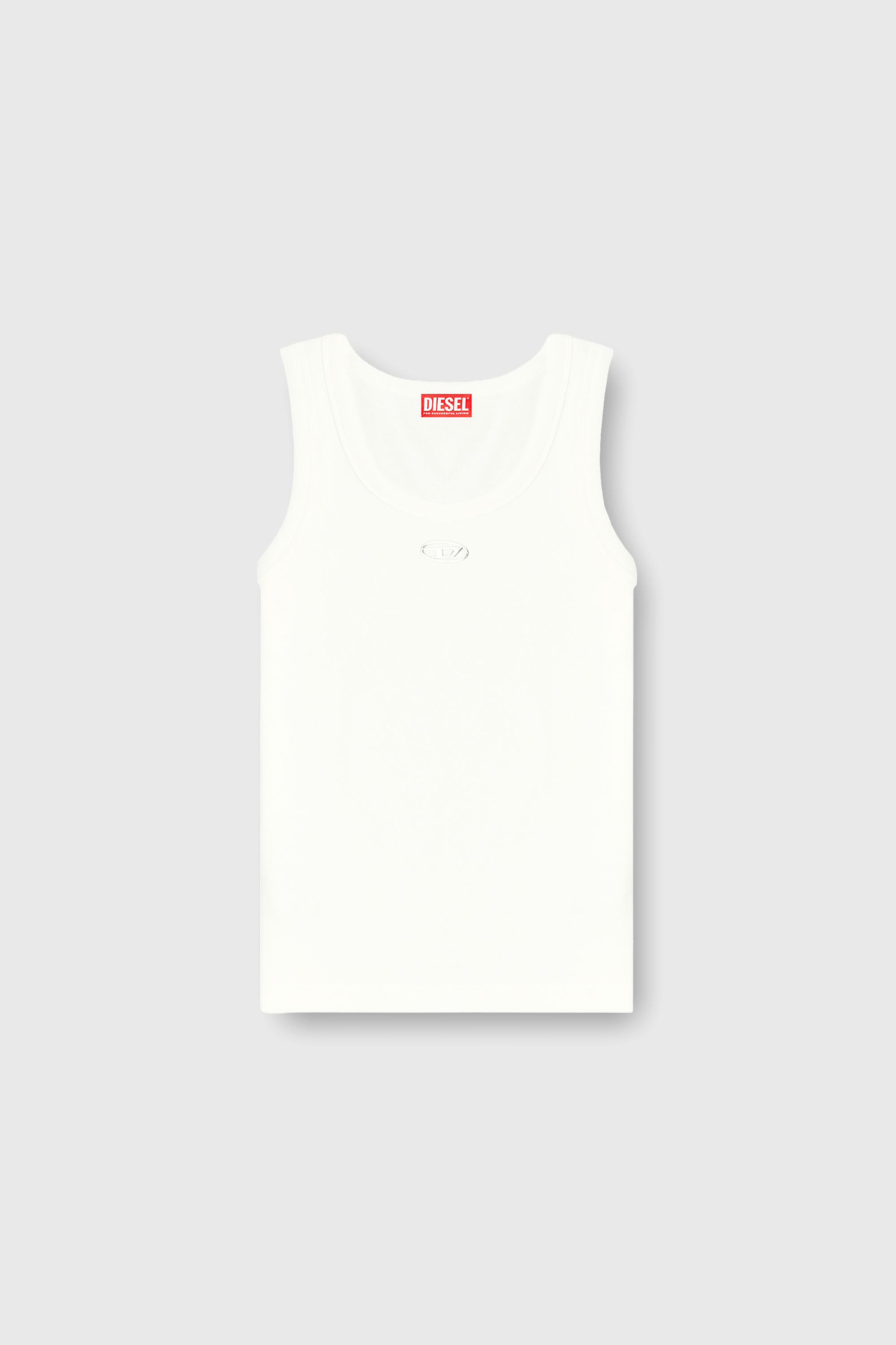 Diesel - T-ANKI-OD, Canotta slim a costine con Oval D metallica Donna in Bianco - 2