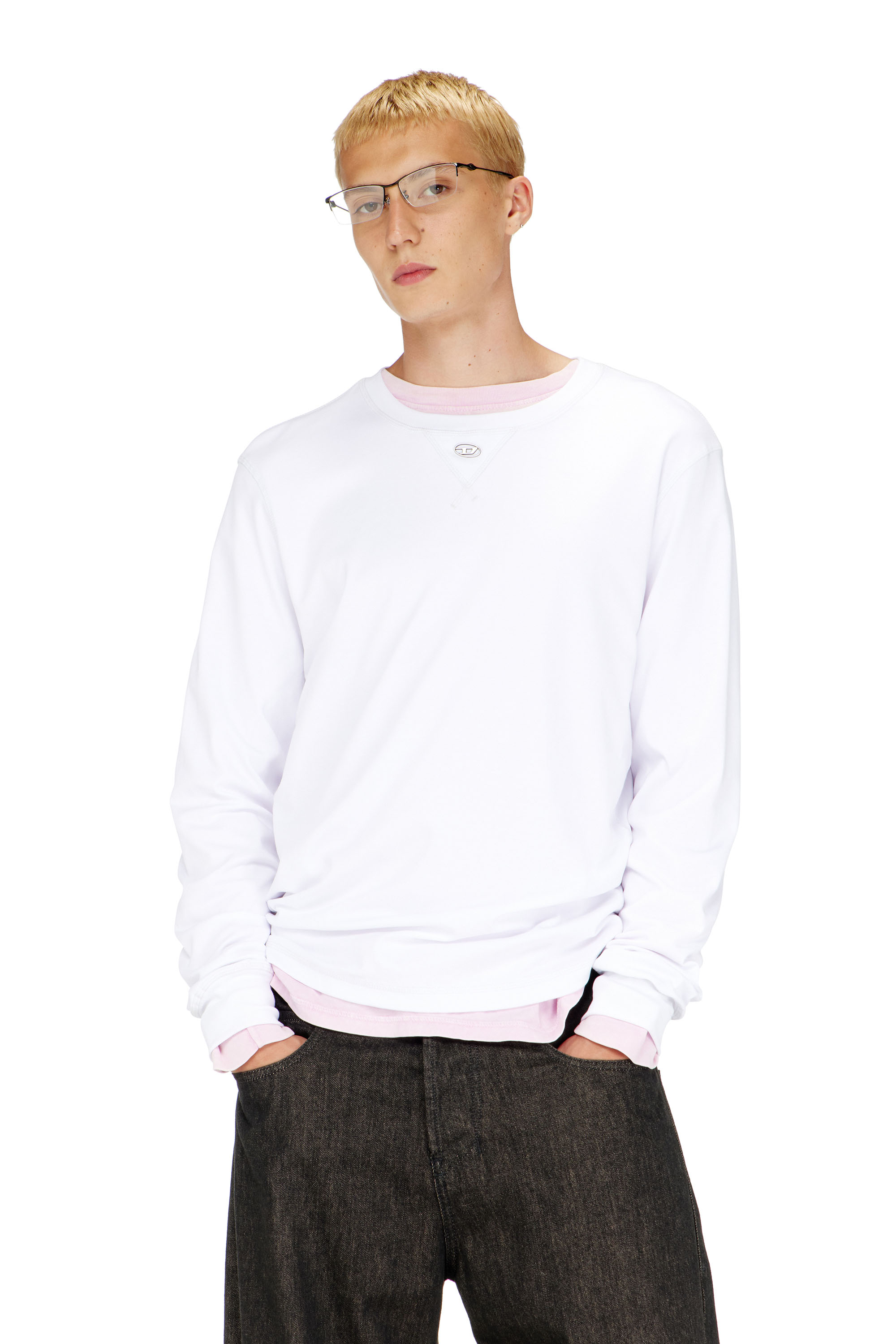 Diesel - T-MADJUST-LS-TR, Herren Baumwoll-Langarmshirt mit Oval D in Wei&szlig; - 3
