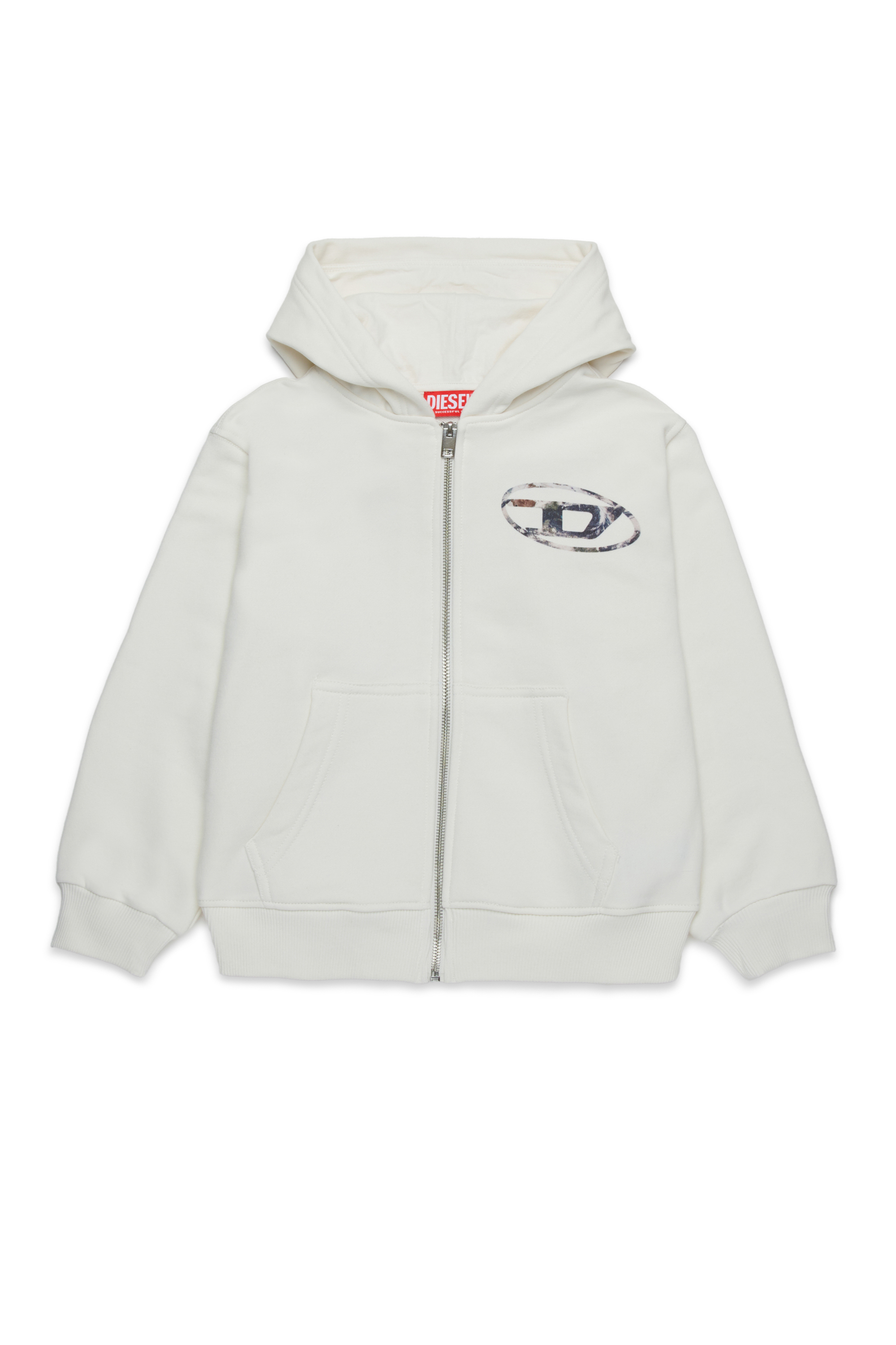 Diesel - SWELTHOODZIP  OVER, Sweat-shirt à capuche zippé avec logo Planet Camo Homme in Blanc - 1