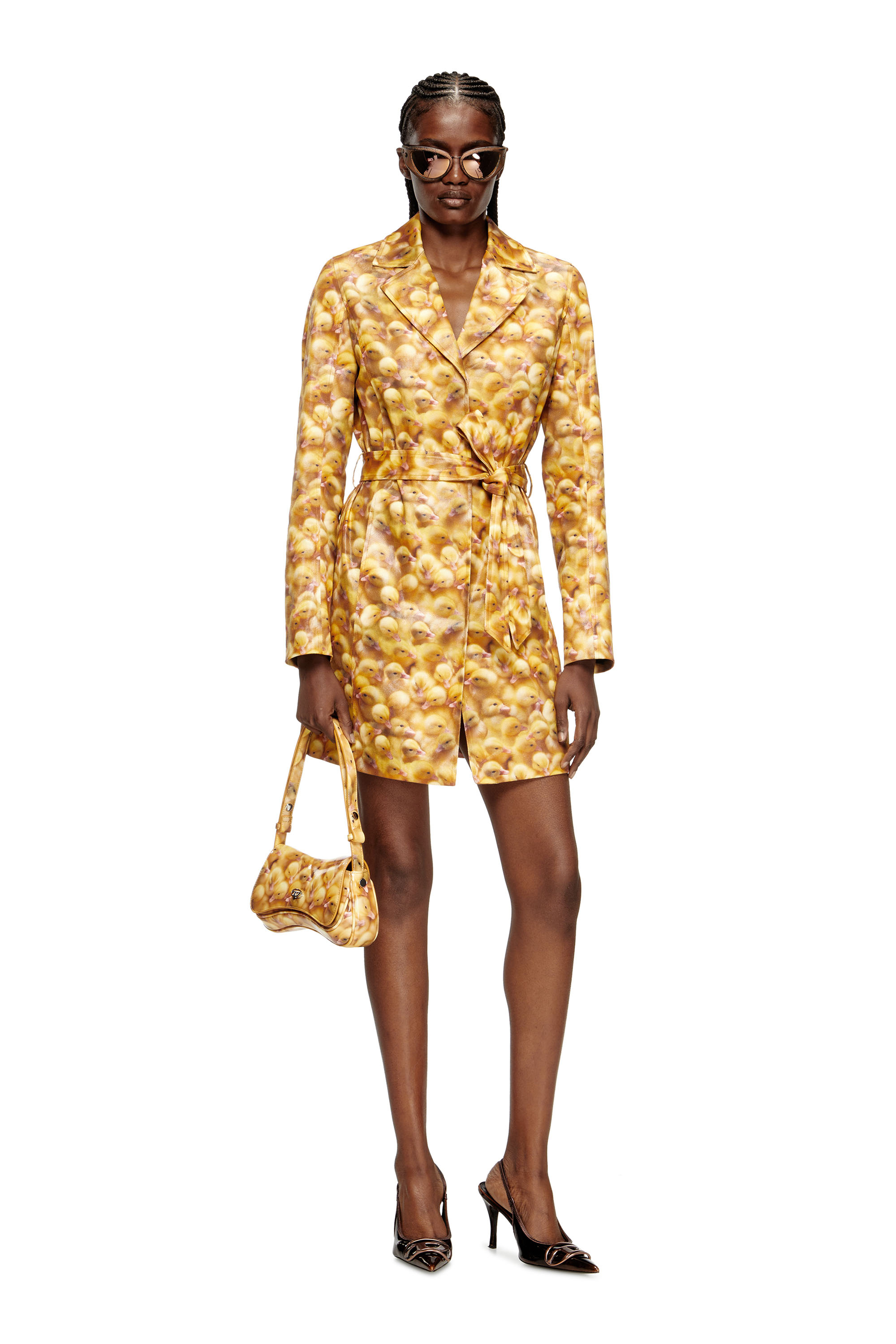 Diesel - G-OJI, Trench con stampa paperelle Donna in Giallo - 1