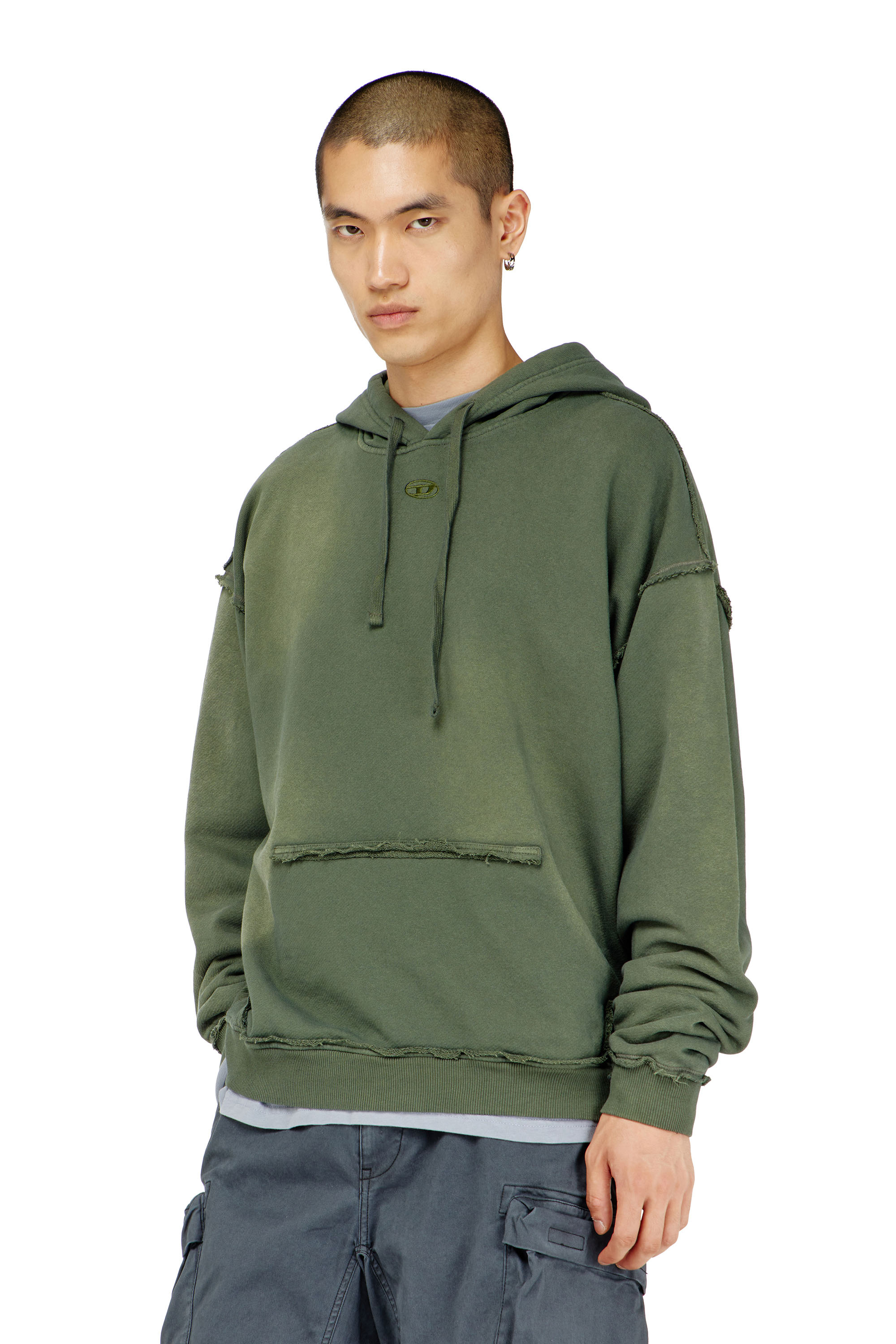 Diesel - S-POCK-HOOD, Hoodie in cotone faded con dettagli sfrangiati Uomo in ToBeDefined - 1