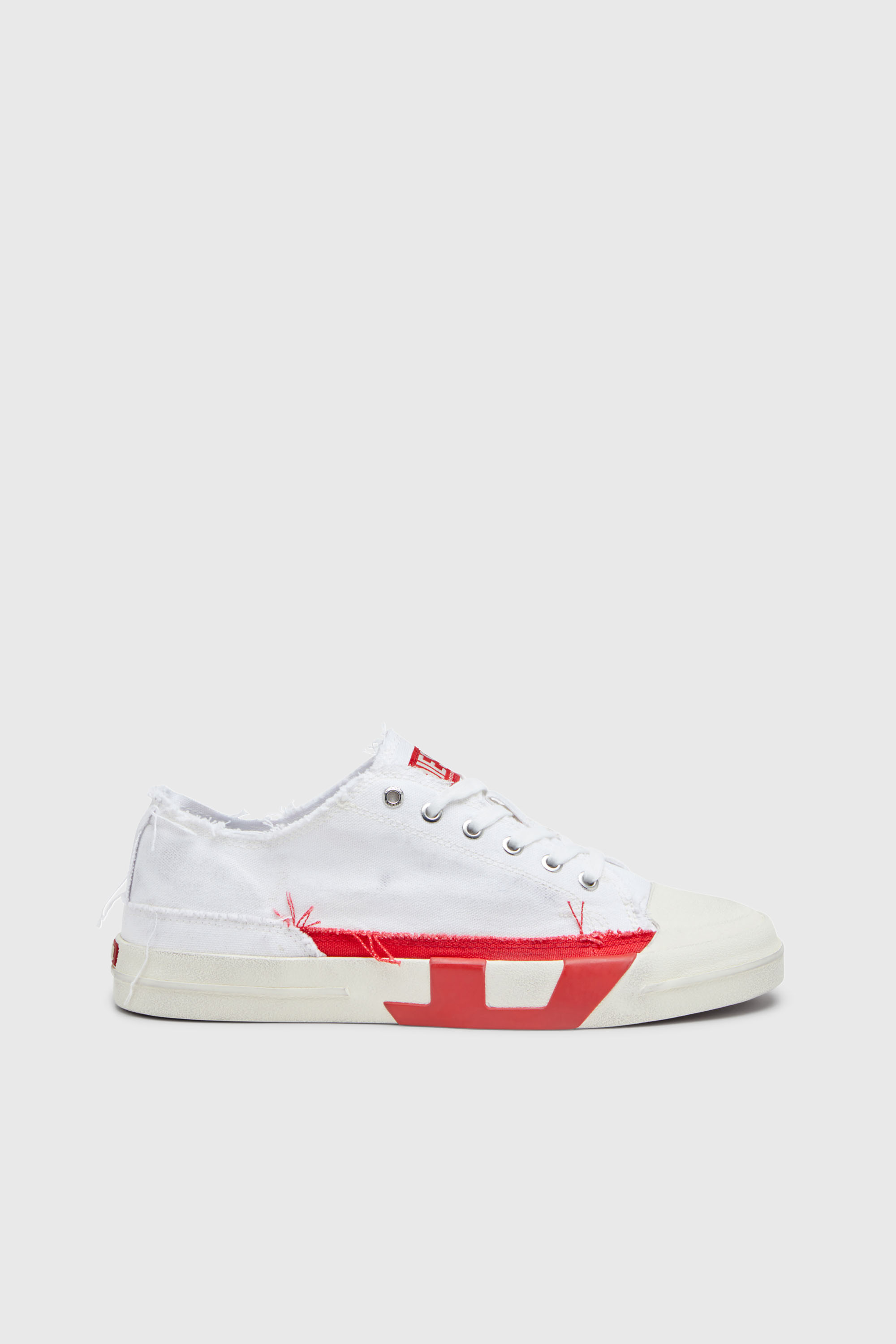 Diesel - S-D-VERSE LOW, Man's S-D-Verse-Dirty-effect canvas sneakers in White/Red - 1