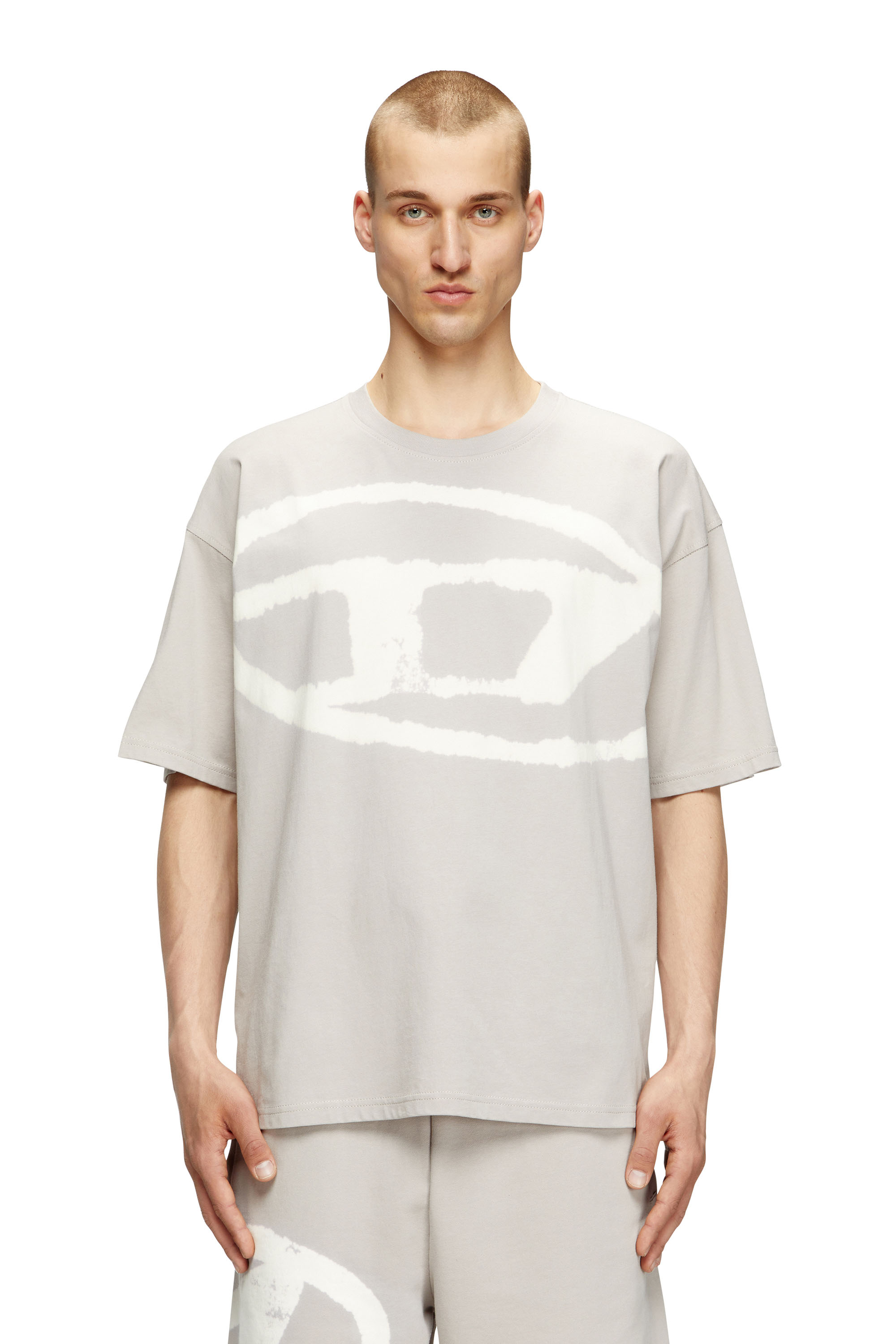 Diesel - T-BOXT-BLEACH, T-shirt con logo Oval D effetto bleach Uomo in Grigio - 3