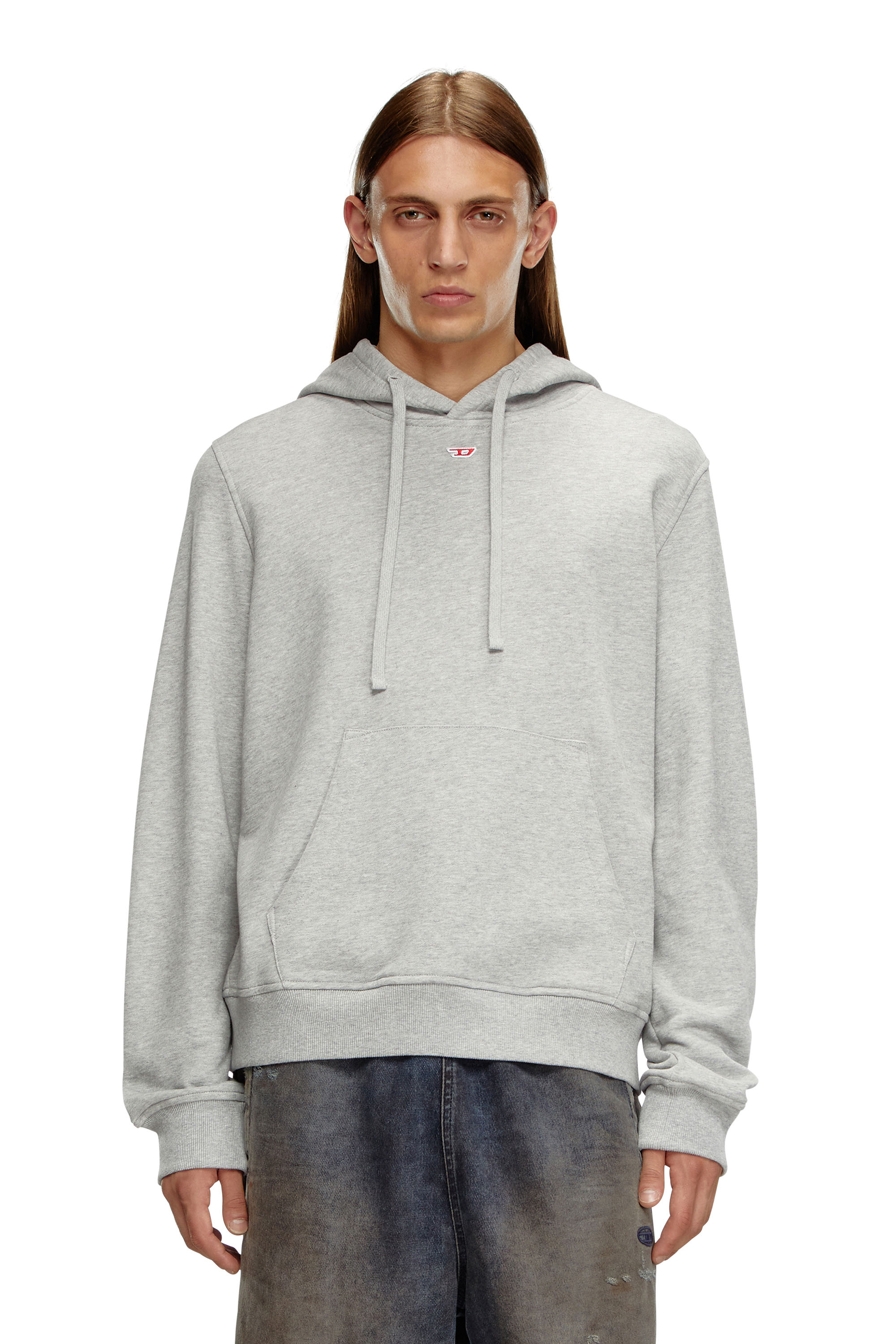 Diesel - S-GINN-HOOD-D, Man Cotton hoodie with mini D patch in Grey - Image 1