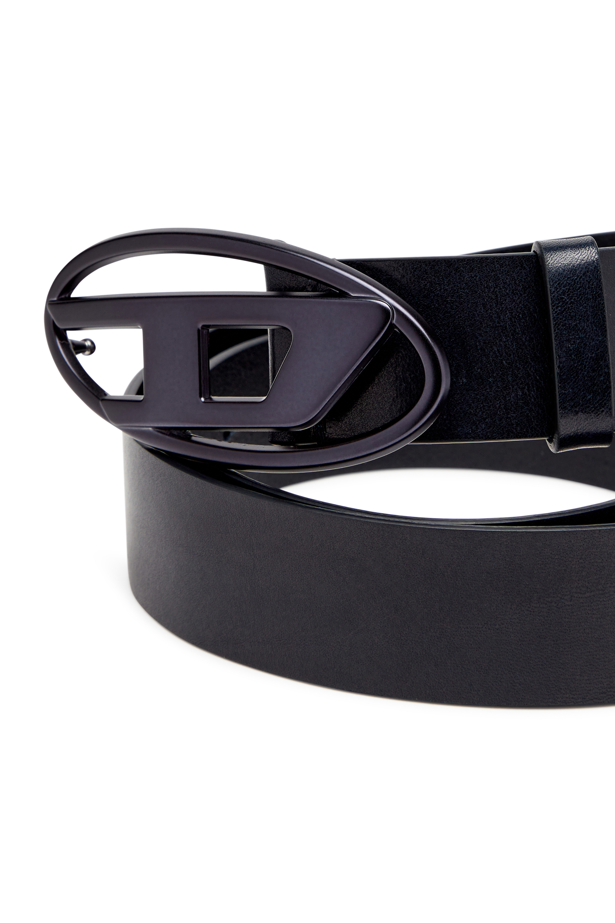 Diesel - B-1DR, Ceinture en cuir avec boucle Oval D métallisée Mixte in Bleu - 3