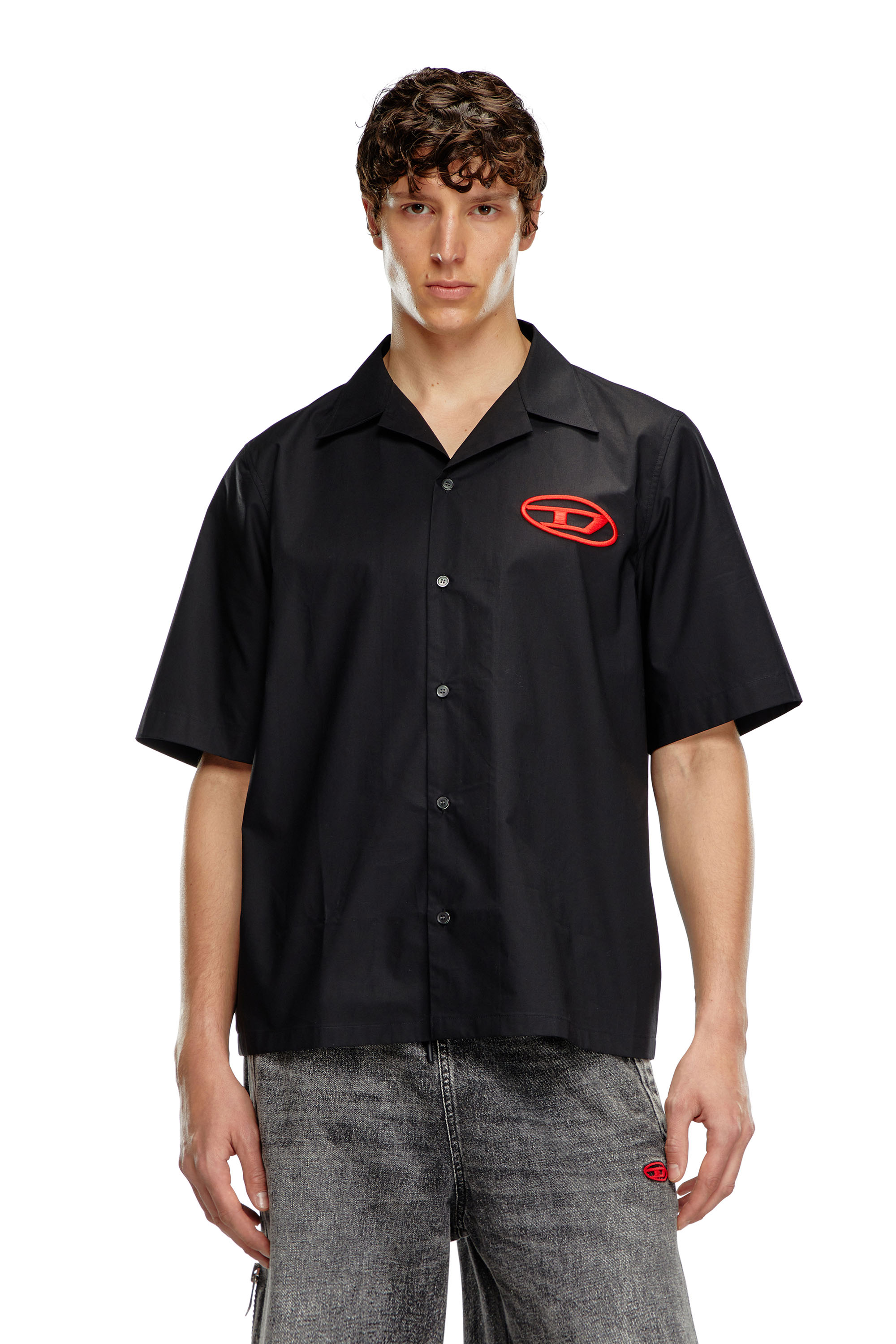 Diesel - S-MAC-C, Chemise bowling avec logo brodé Homme in Noir - 3