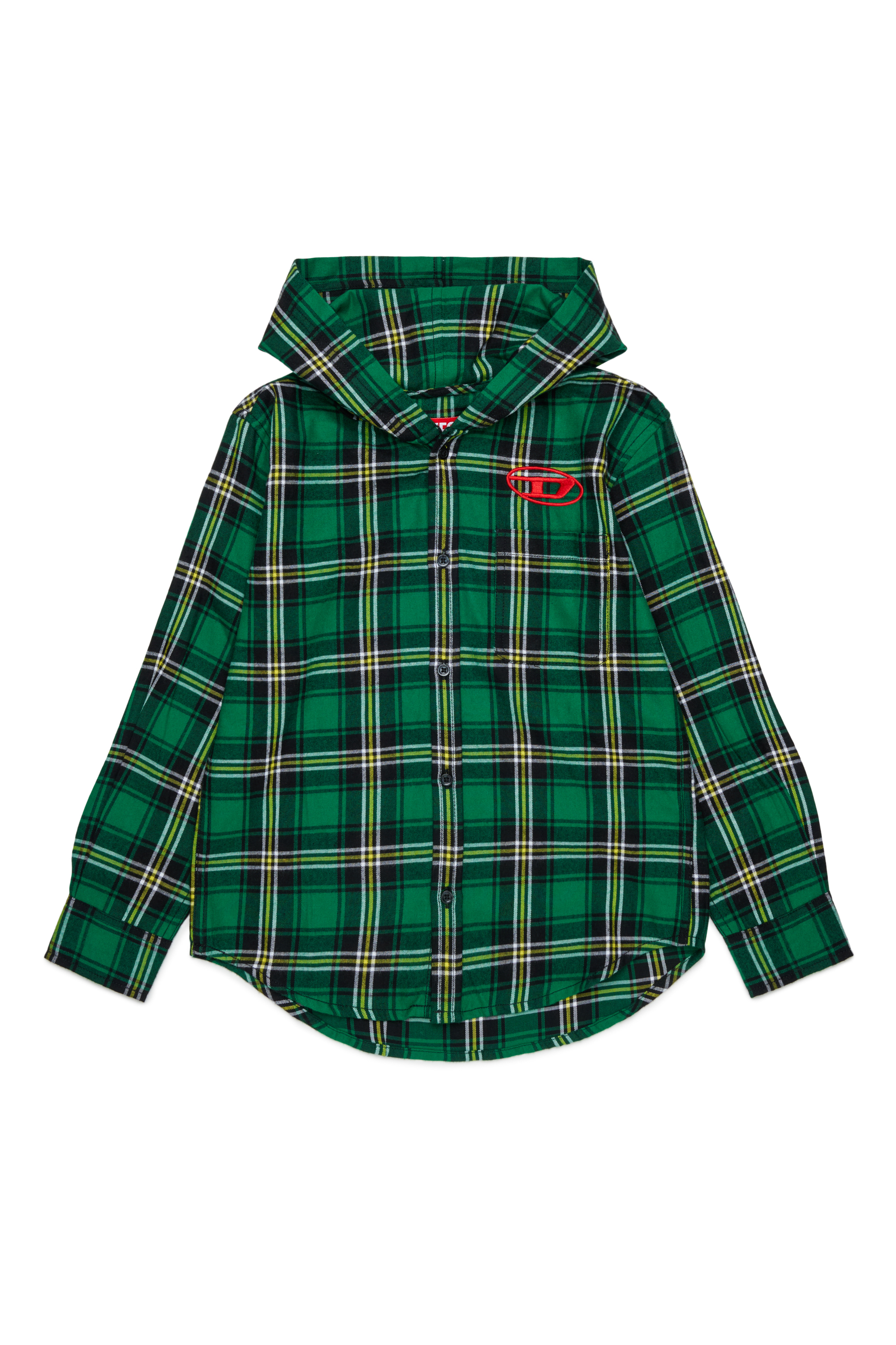 Diesel - CHECK OVER, Chemise &agrave; carreaux &agrave; capuche avec broderie Oval D Homme in Vert - 1
