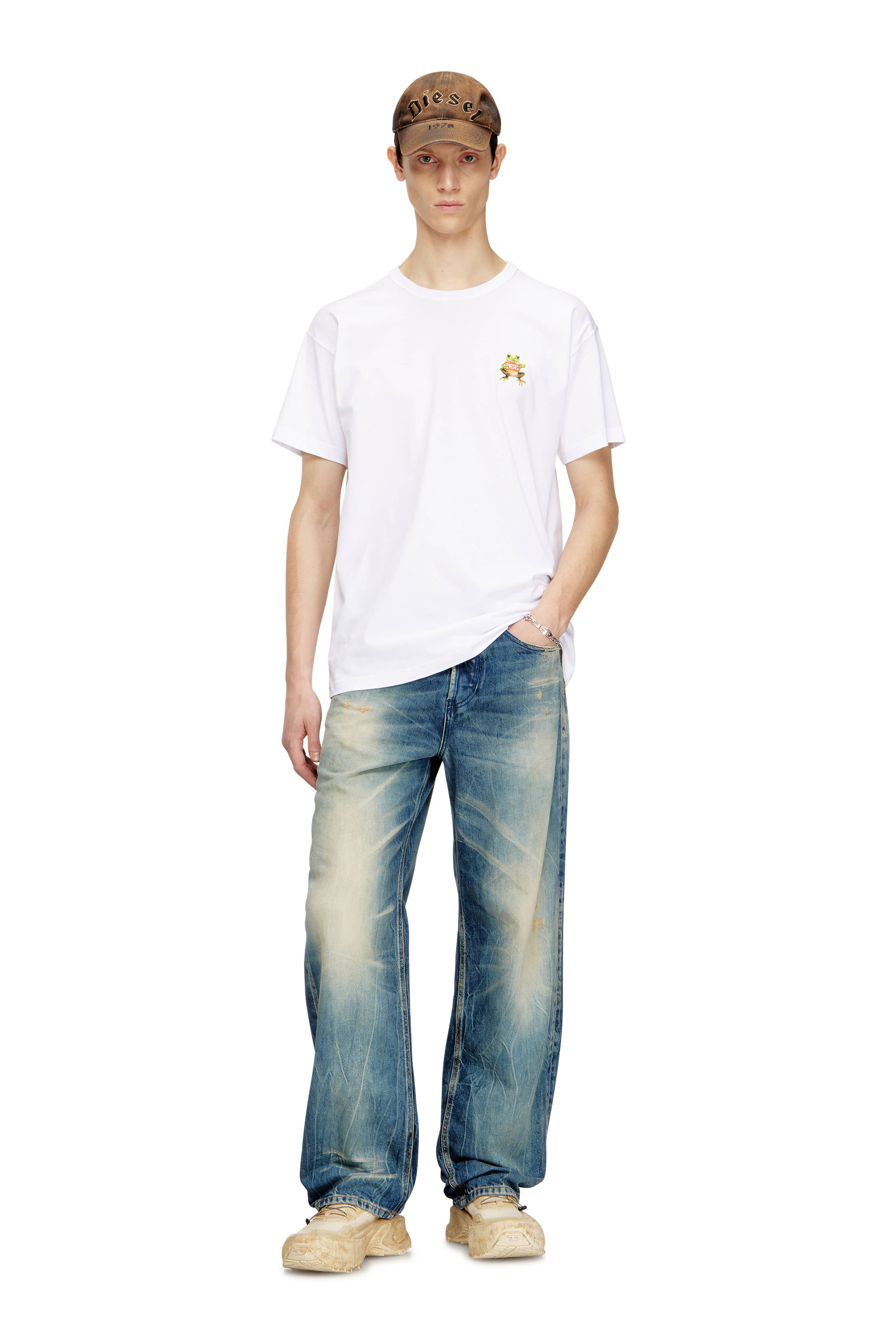 Diesel - T-NORM-FROG, T-shirt con stampa di rana e logo Uomo in Bianco - 2